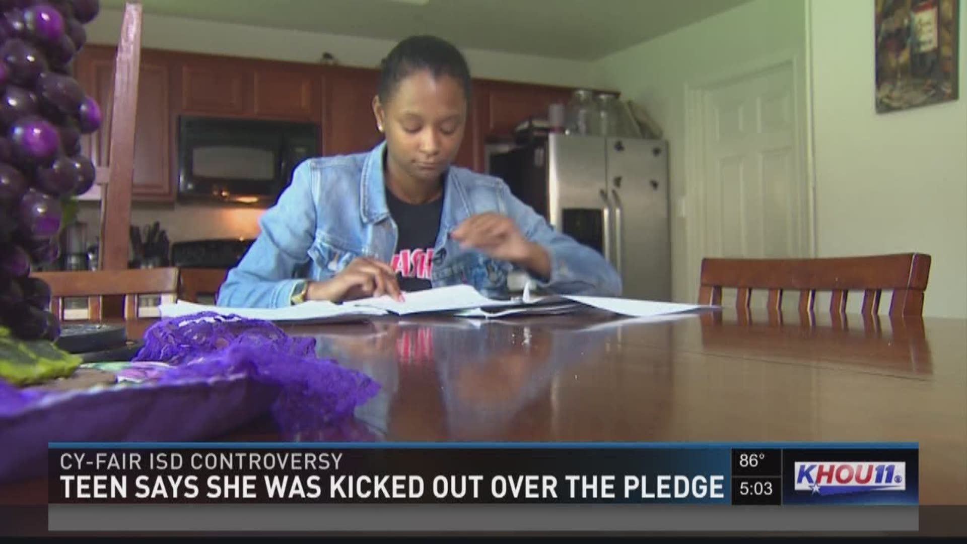 A Cy Fair ISD senior is no longer sure when she?ll be able to graduate after she says she was kicked out of school on Monday for not standing for the Pledge of Allegiance. On Thursday, she still wasn't allowed to go back.