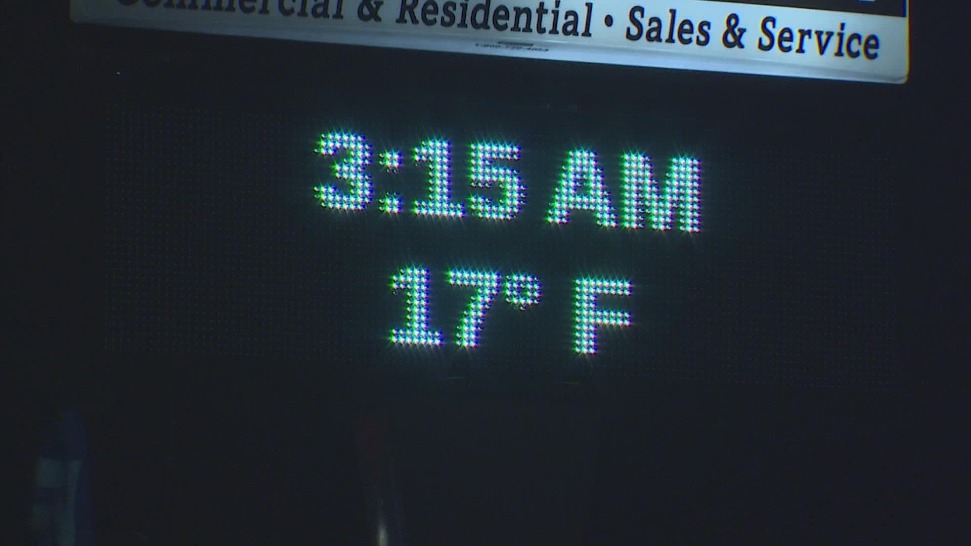 Temperatures dropped into the teens Friday morning with wind chill in the single digits.