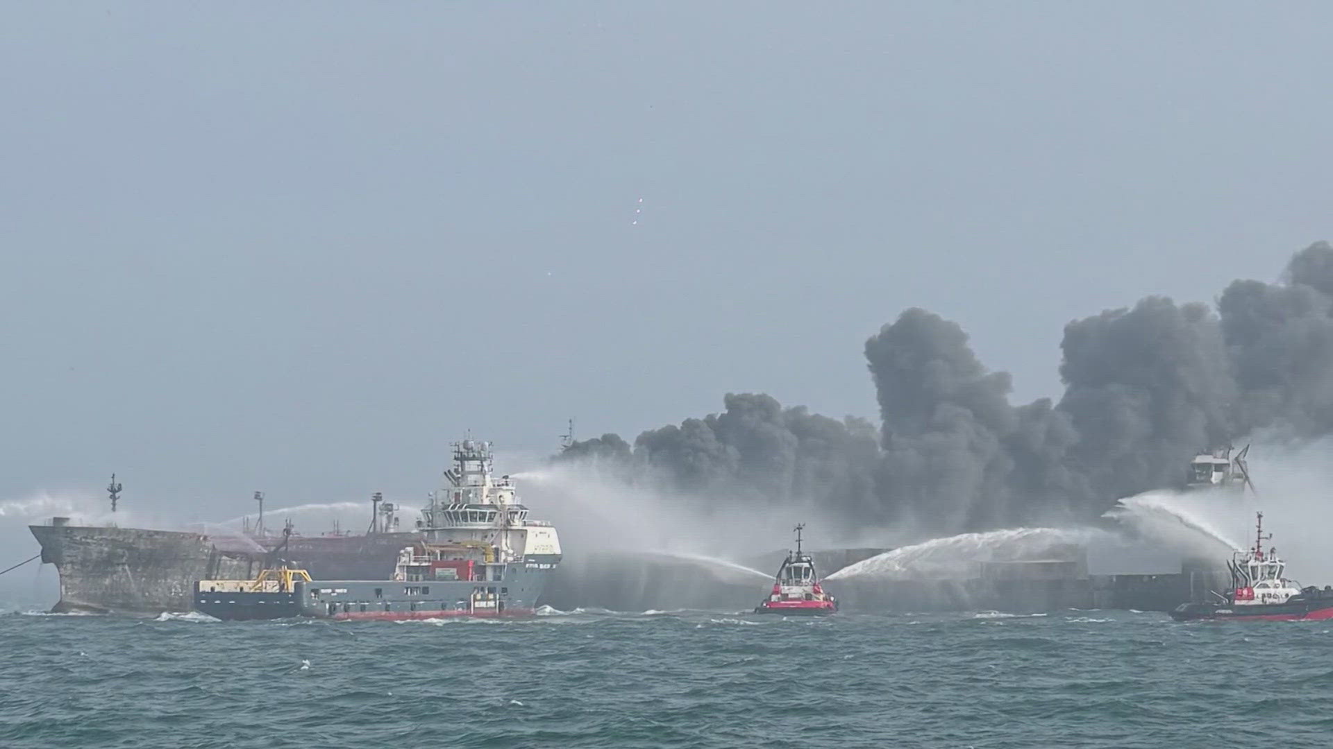 Portuguese cargo ship, American tanker collide, catch fire