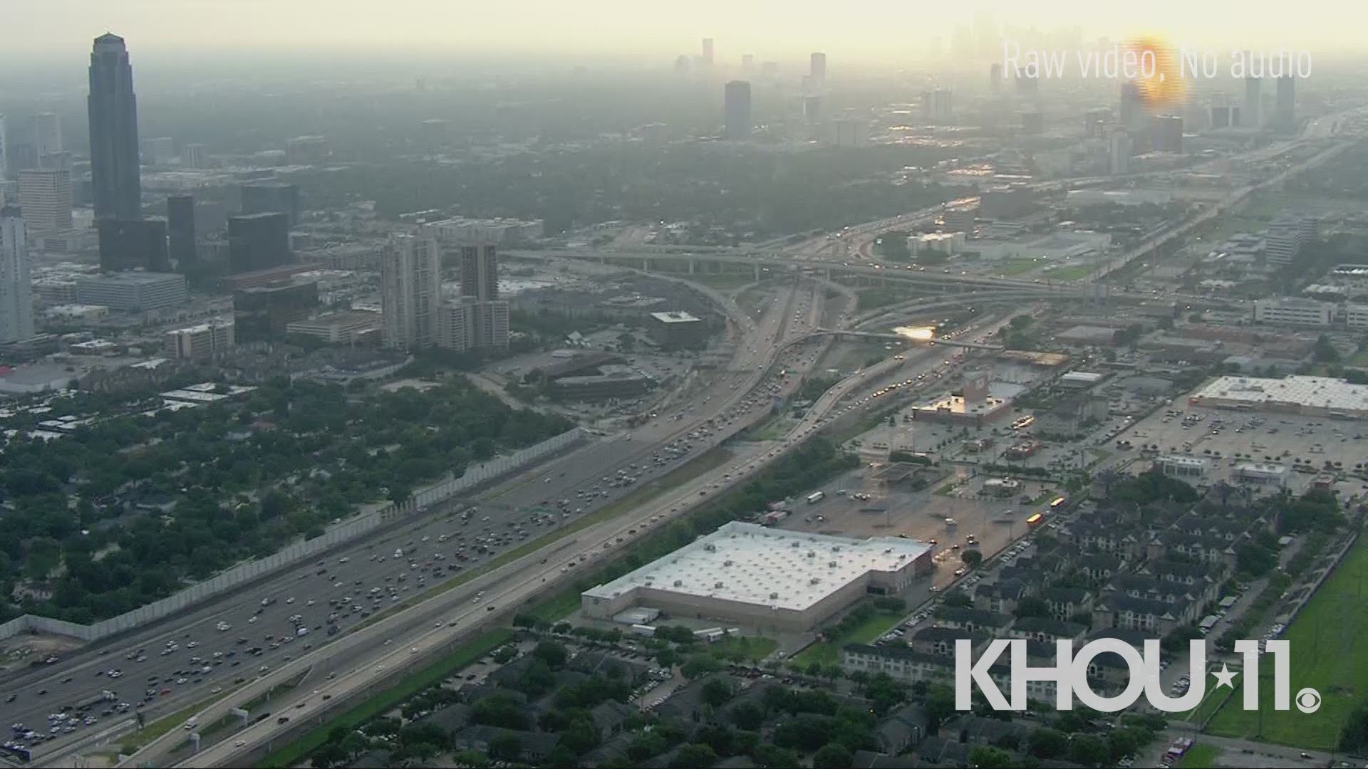 Air 11 checks out the Southwest Freeway mainlanes at the West Loop where the four normal lanes are down to three for construction until early 2020.