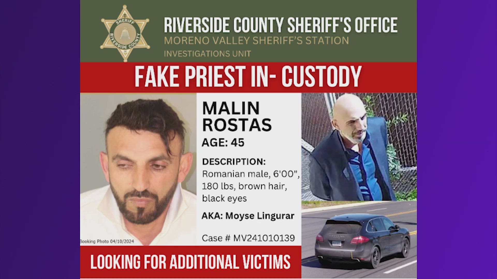 Malin Rostas was arrested in California after trying to burglarize a church, officials said. He's also believed to have stolen from a Houston-area church last year.
