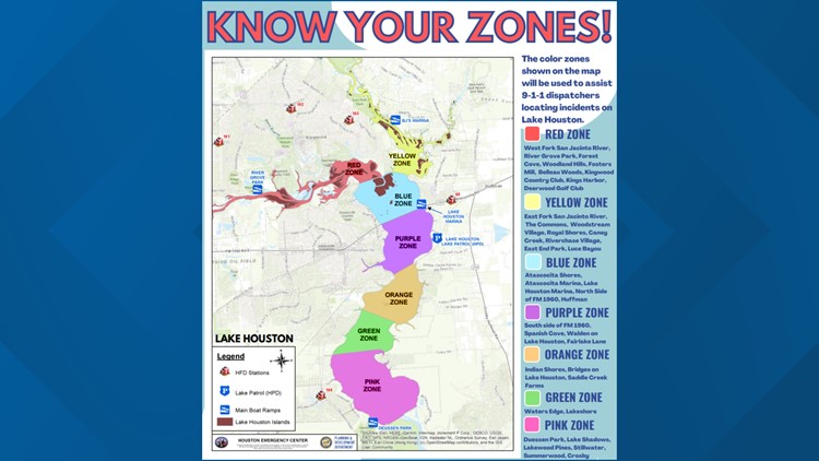 Color-coded map created for Lake Houston boaters to alert authorities if assistance is needed