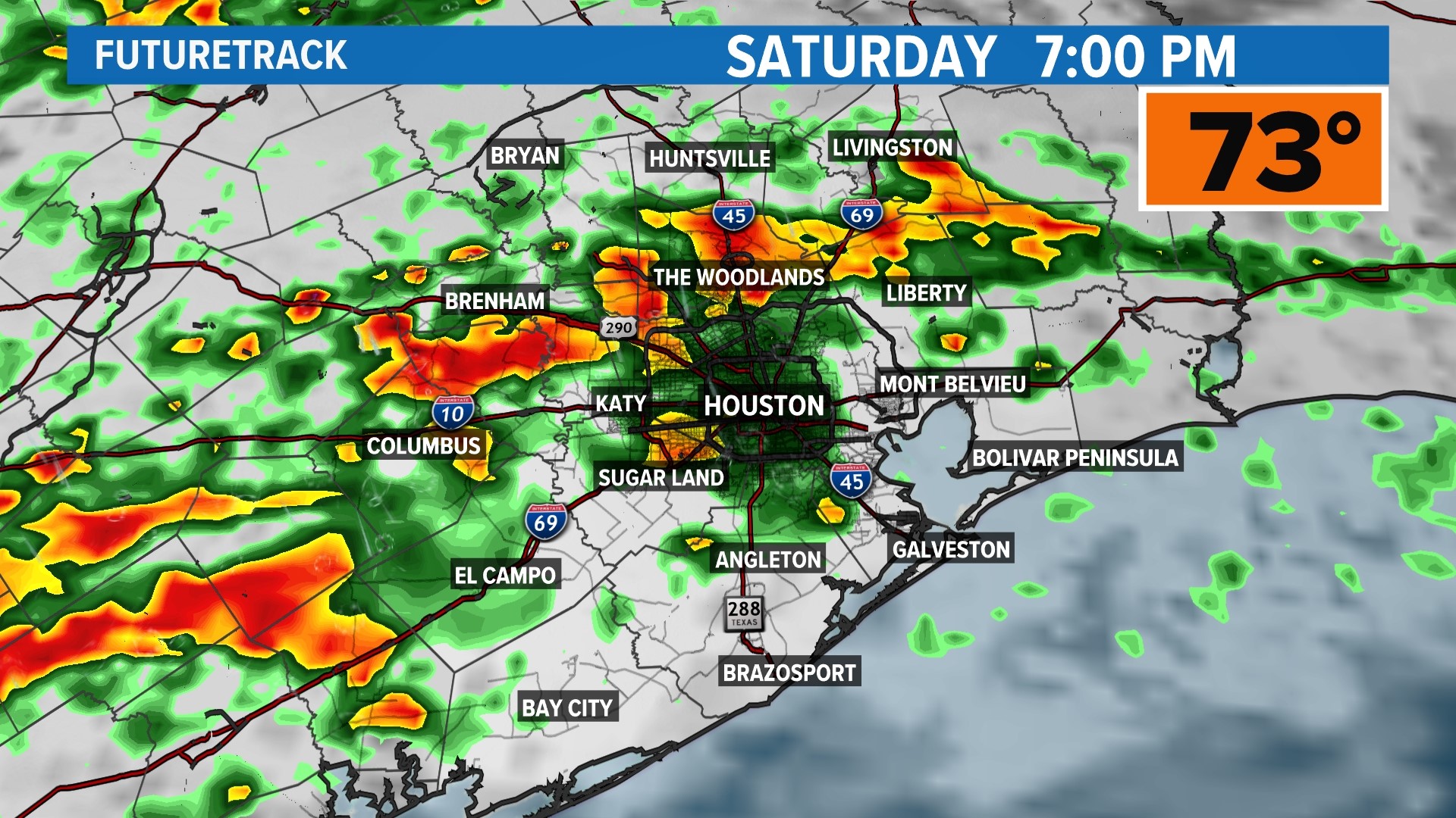 A cold front arrives Saturday bringing areawide rain.