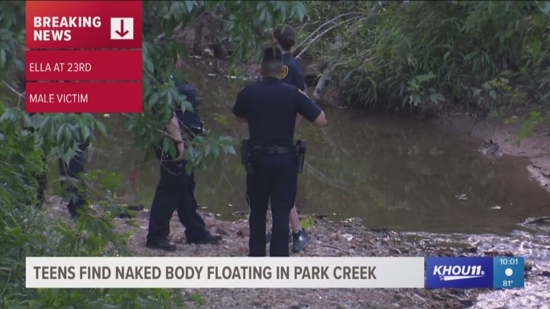 A naked body was discovered Wednesday by teens walking near a creek behind a city park in Shady Acres.