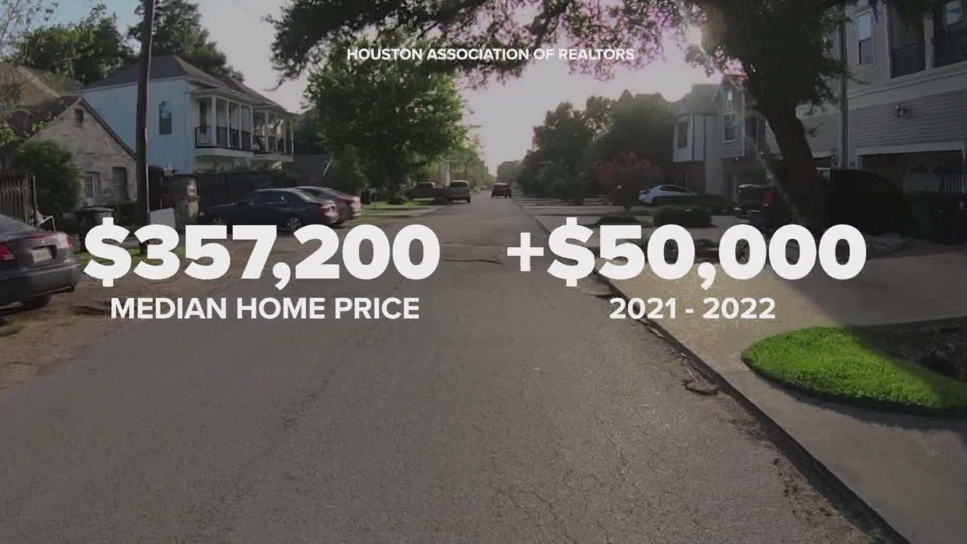 The current median home price in Houston is $357,200. That’s a $50,000 increase year over year.