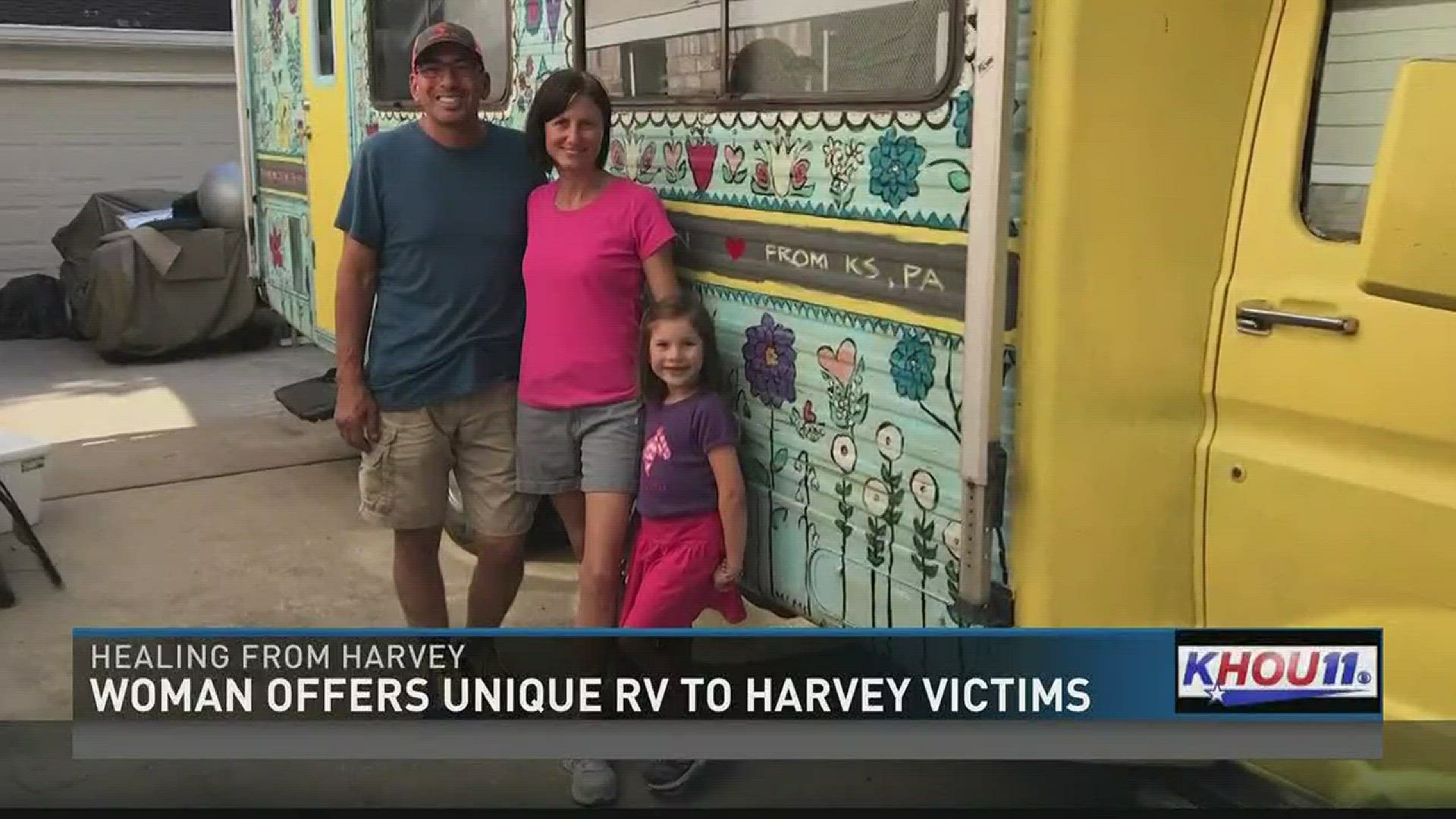 A Houston family is living in an eye-catching RV until renovations are done on their flood-damaged home.