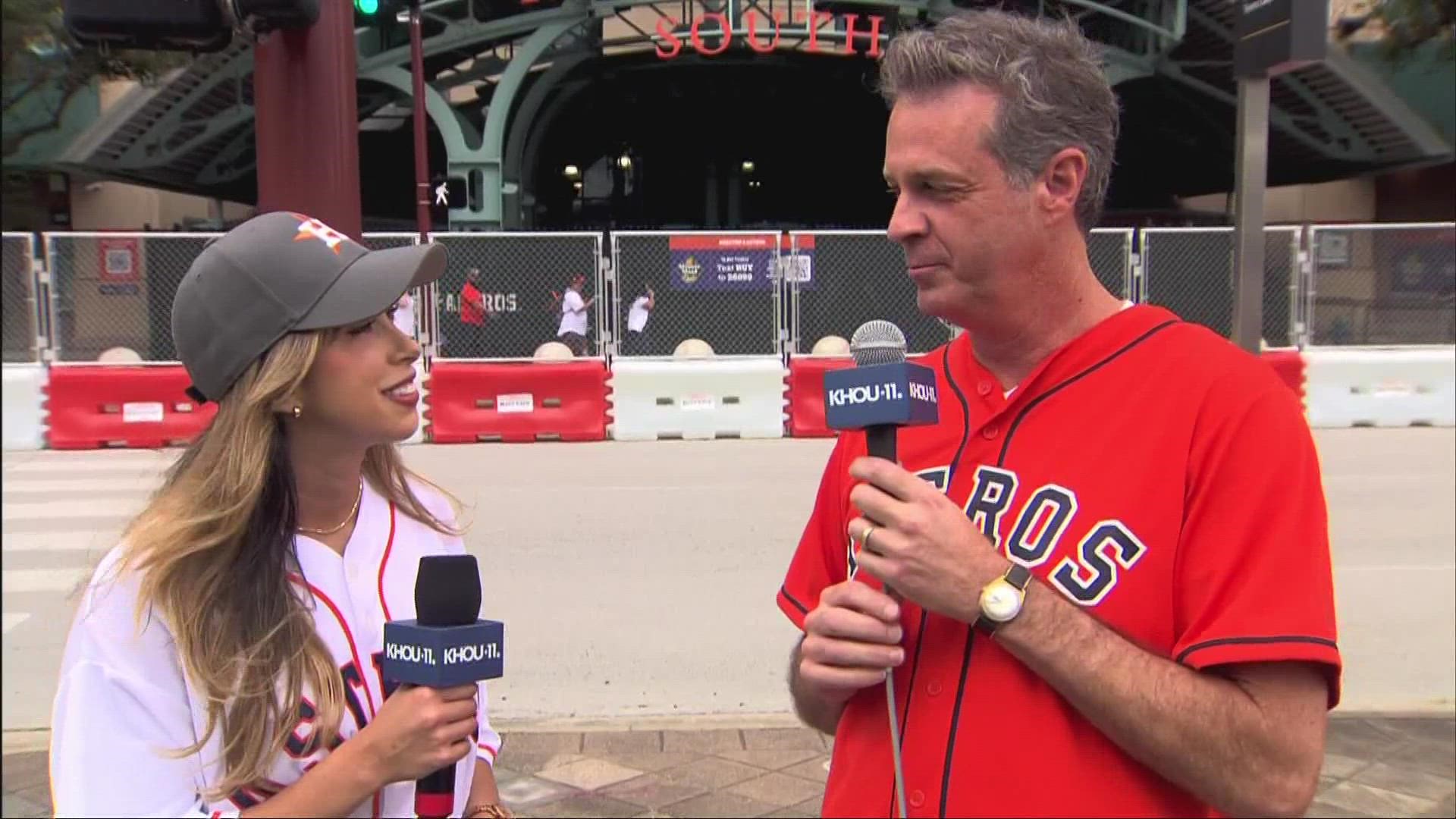 Kim Castro joined David Paul outside Minute Maid Park before the World Series Game 1.