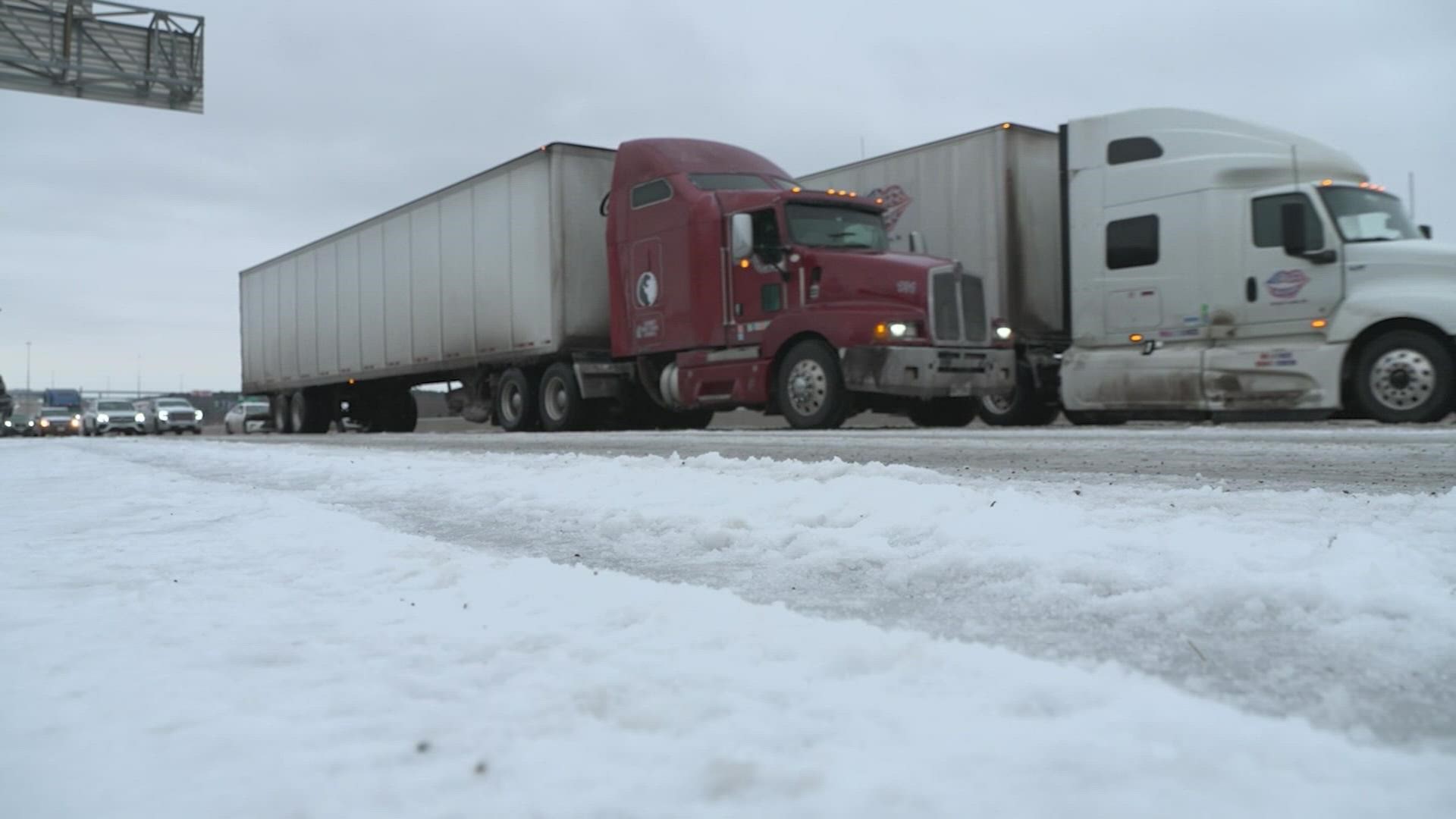 This report from our sister station, WFAA, in Dallas, as offroaders made the scene, geting some stuck semis moving.