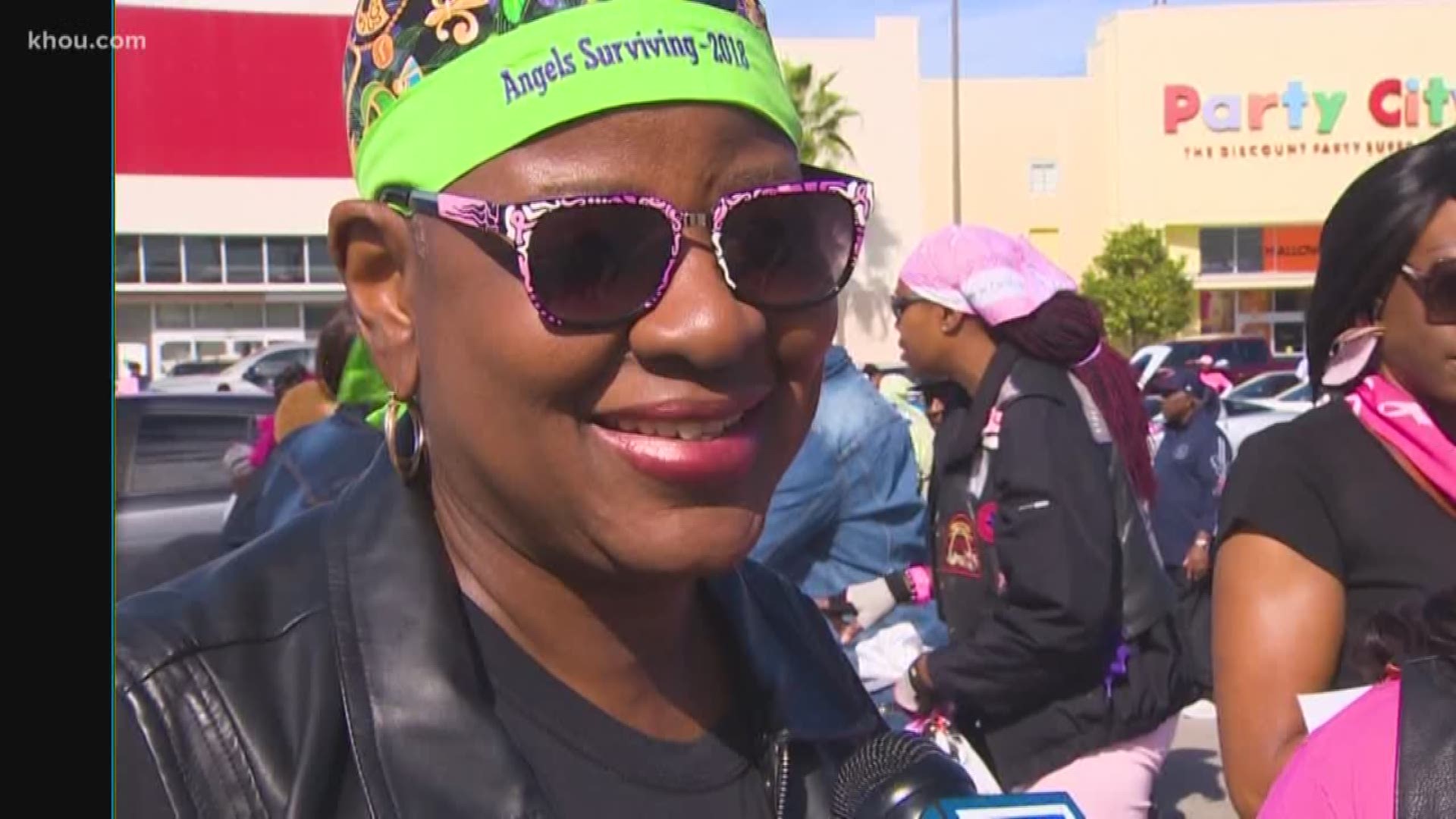 Hundreds of people rode motorcycles down I-45 Sunday morning to celebrate breast cancer survivors.