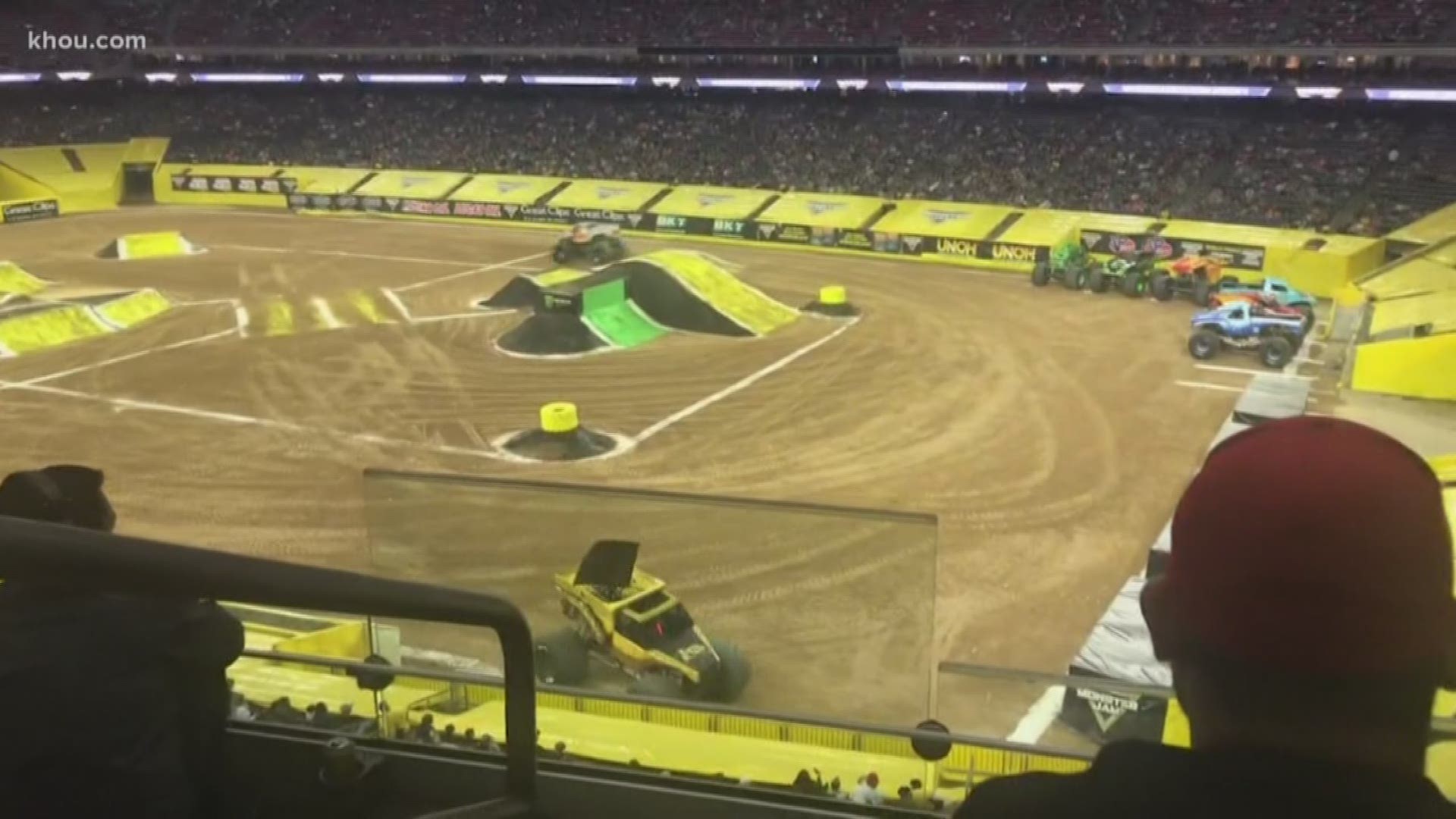 A javelin-like piece of debris went flying off a monster truck and into the crowd during Sunday's show at NRG Stadium.