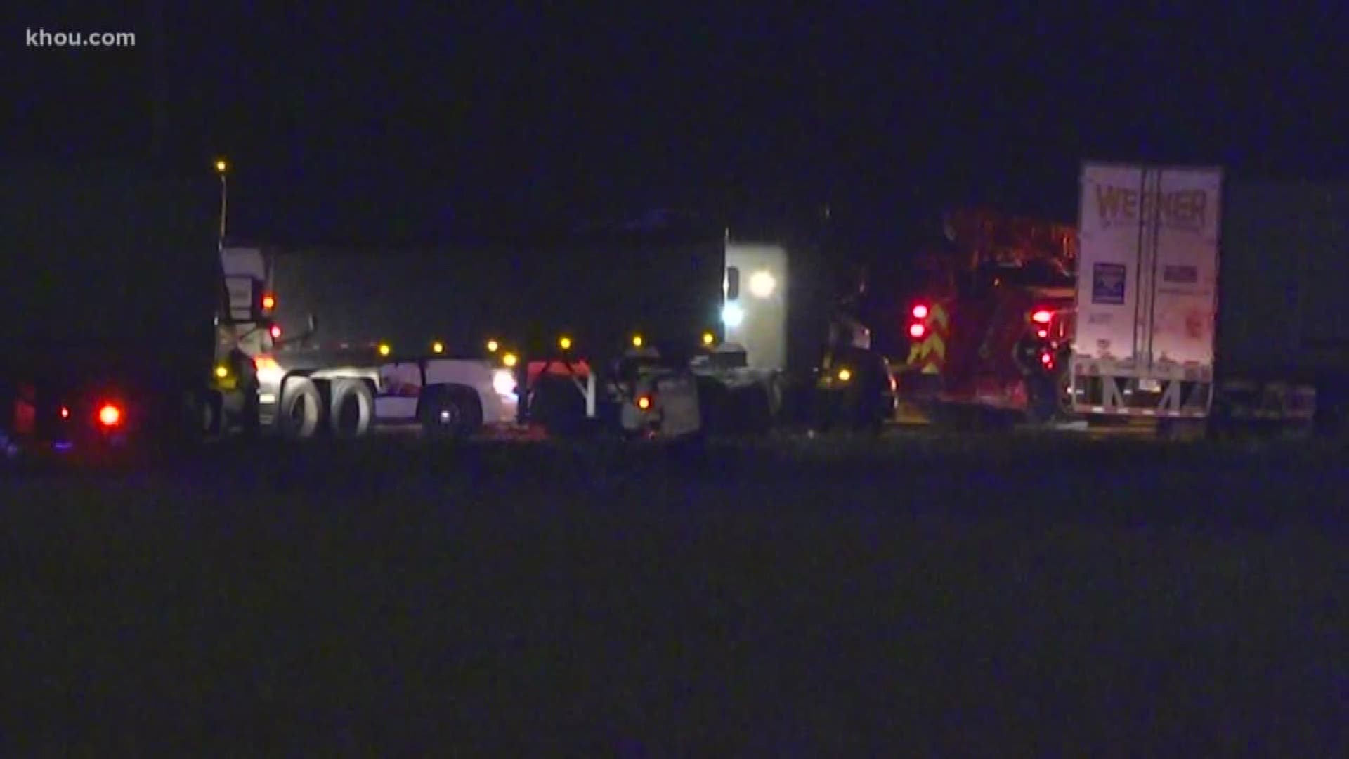 All westbound lanes of I-10 the Katy Freeway have been blocked since 3:30 a.m. Friday. Houston TranStar reports multiple vehicles, including big rigs, are blocked at Pederson. A hazmat team is cleaning up a fuel spill.