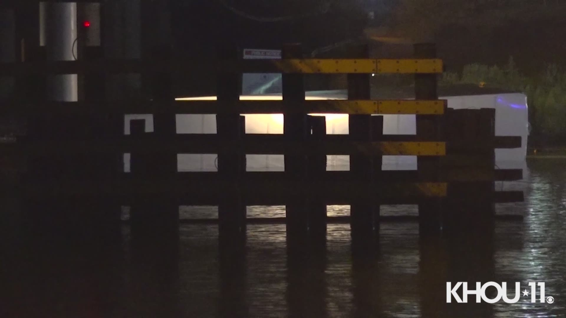 The I-10 East Freeway is closed heading west/inbound due after an 18-wheeler box truck went off the bridge into the San Jacinto River early Thursday, according to Harris County Sheriff Ed Gonzalez.