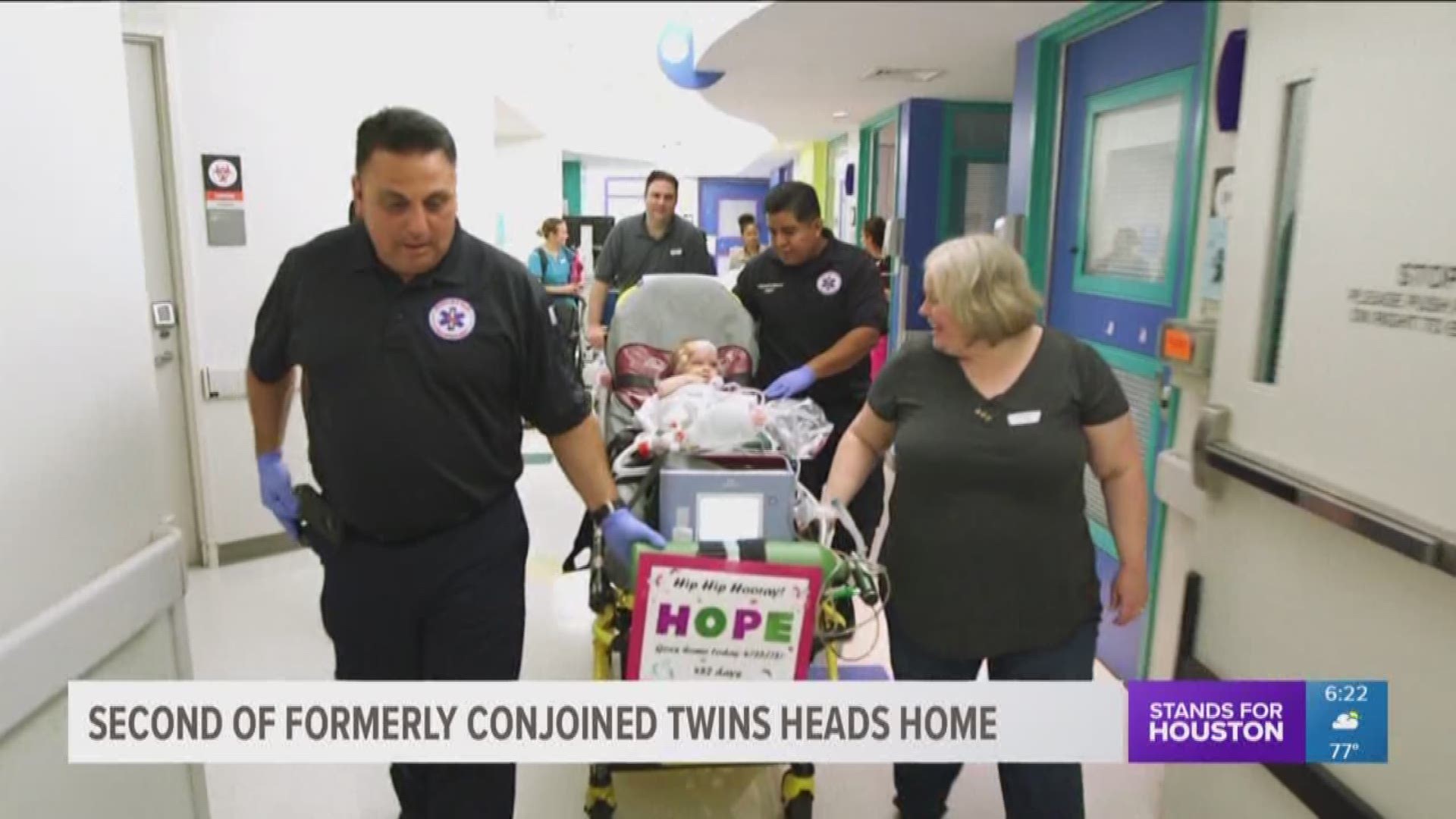 Hope Elizabeth Richards, one of the formerly conjoined twin girls separated in a seven-hour surgery at Texas Children's on Jan. 13, was discharged Wednesday after spending 482 days in the hospital.