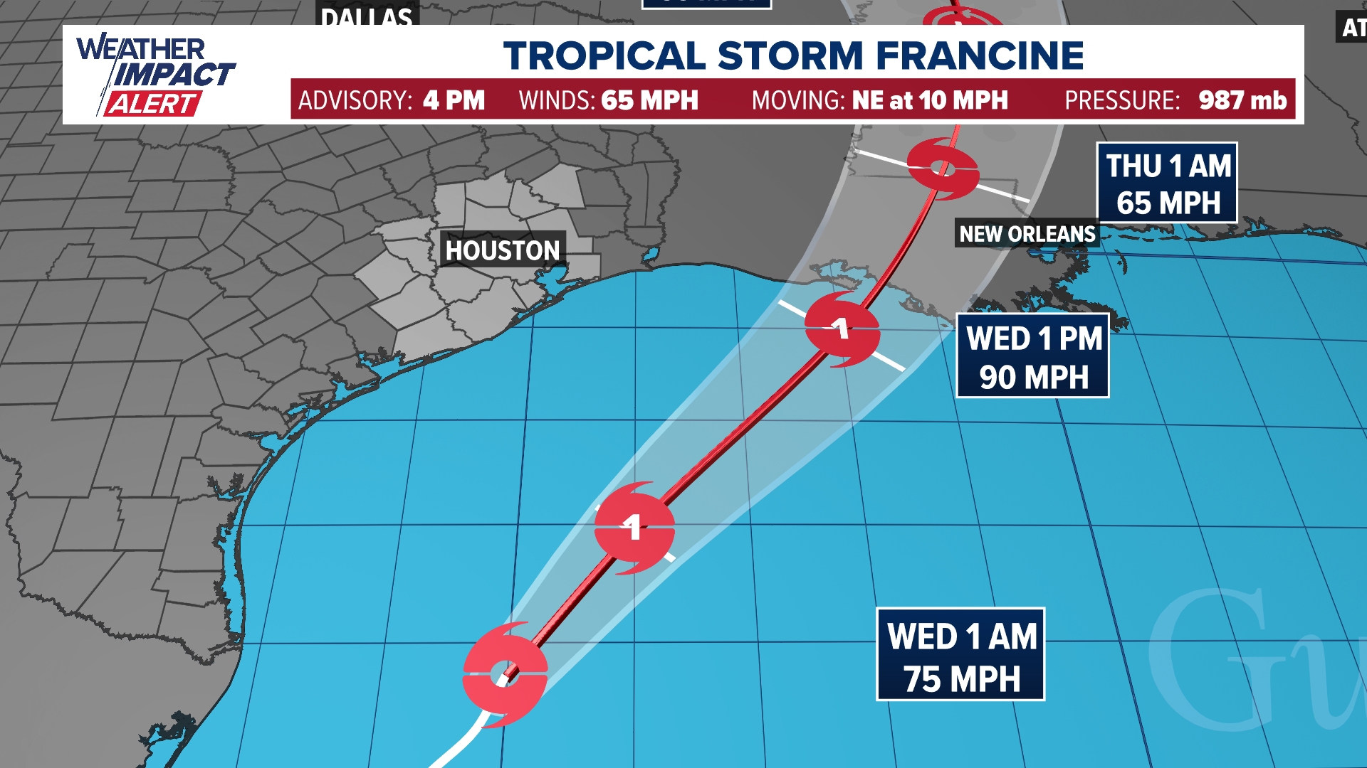 Tropical Storm Francine tracker Forecast, models and cone
