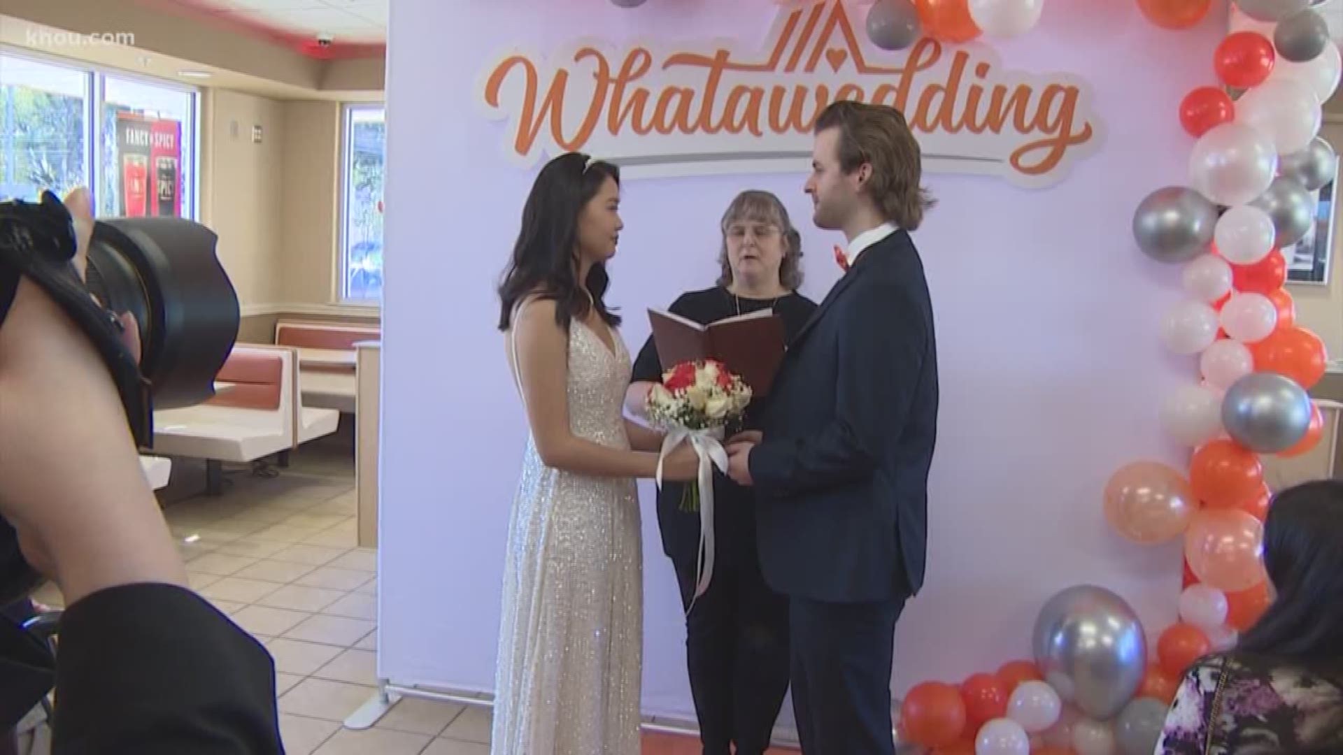 Six couples and contest winners were married at Whataburger across Texas, including one in Texas who tied the knot at a west Houston location on Valentine's Day.