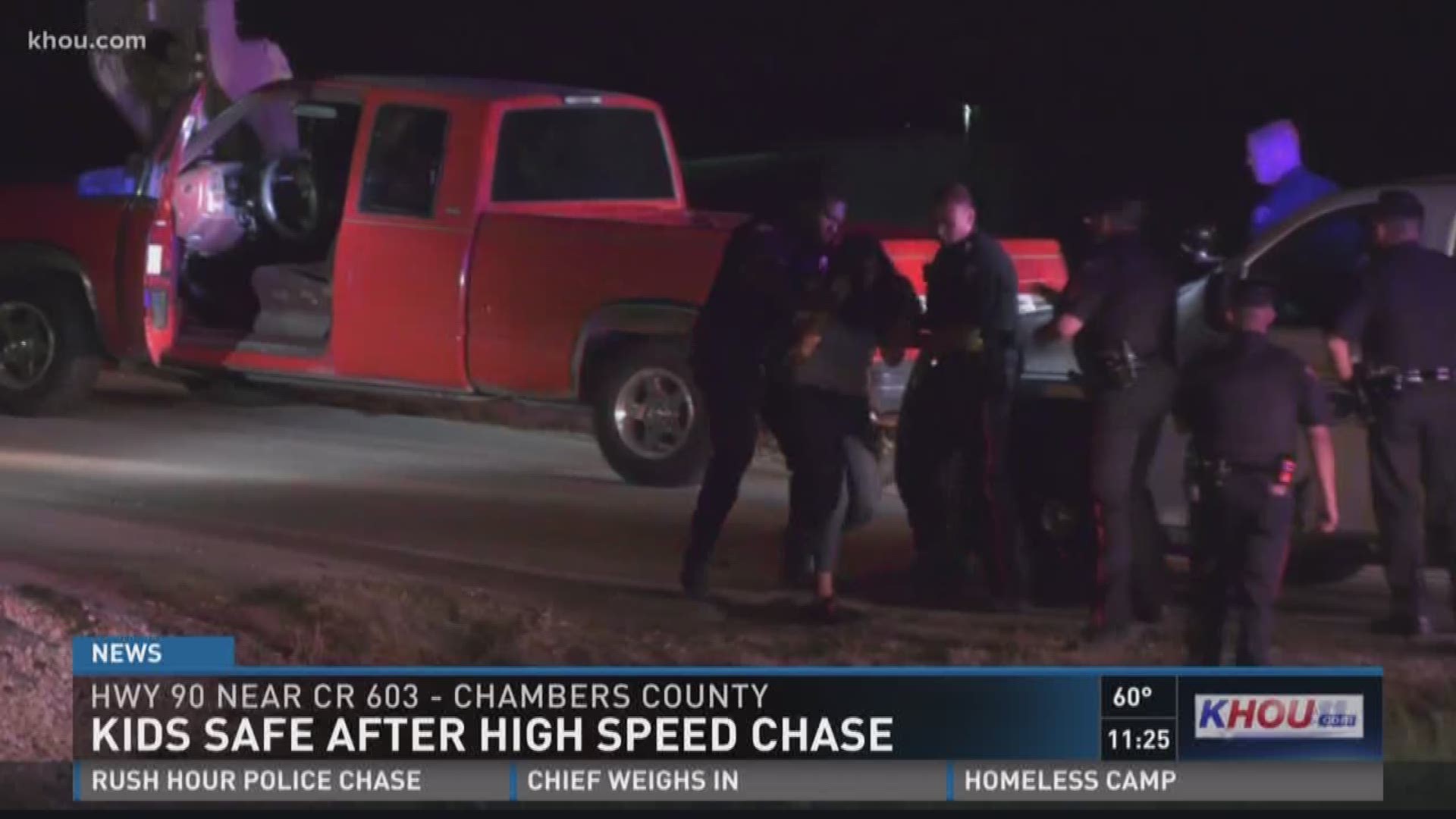 The driver of a pickup truck was arrested Thursday night for allegedly leading police on a high-speed chase with two children in the backseat.