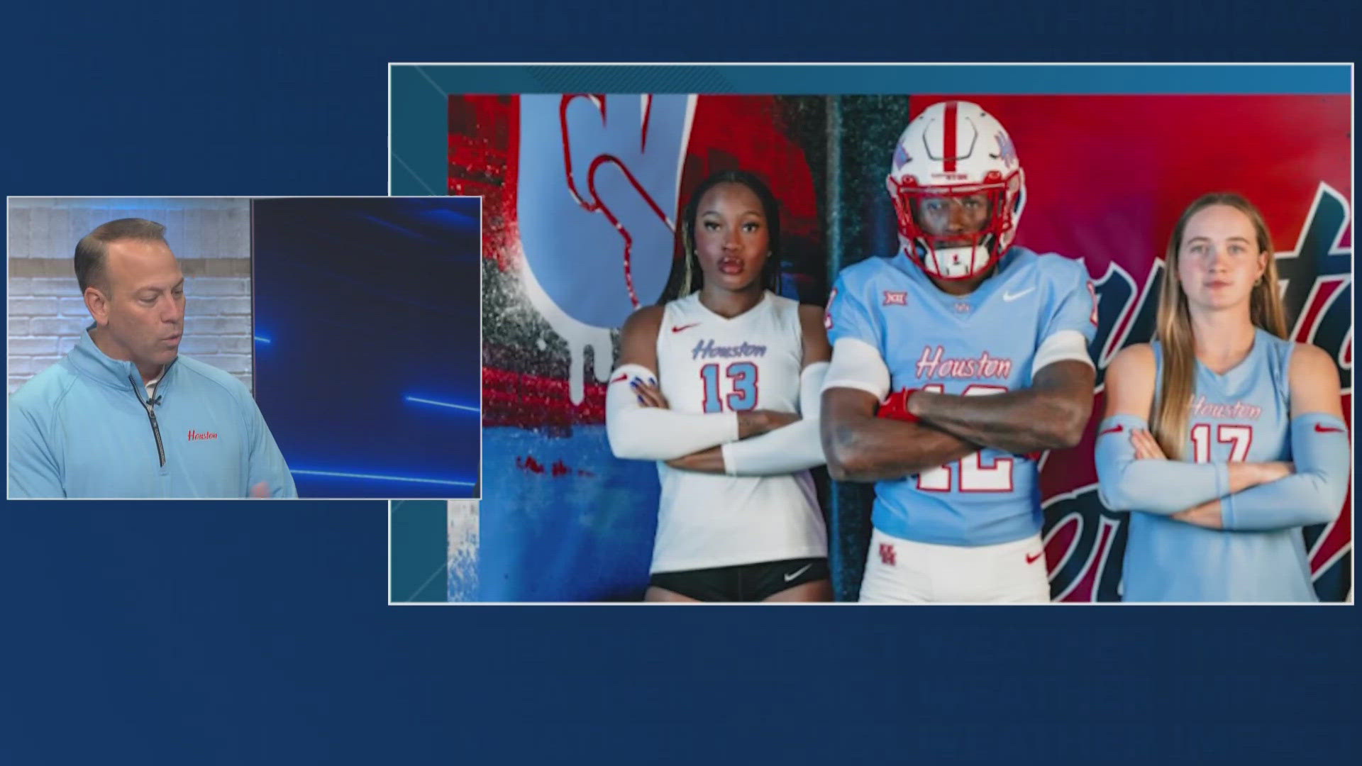 The Houston Cougars are painting the town blue with their alternate uniforms and gear which goes on sale Friday.