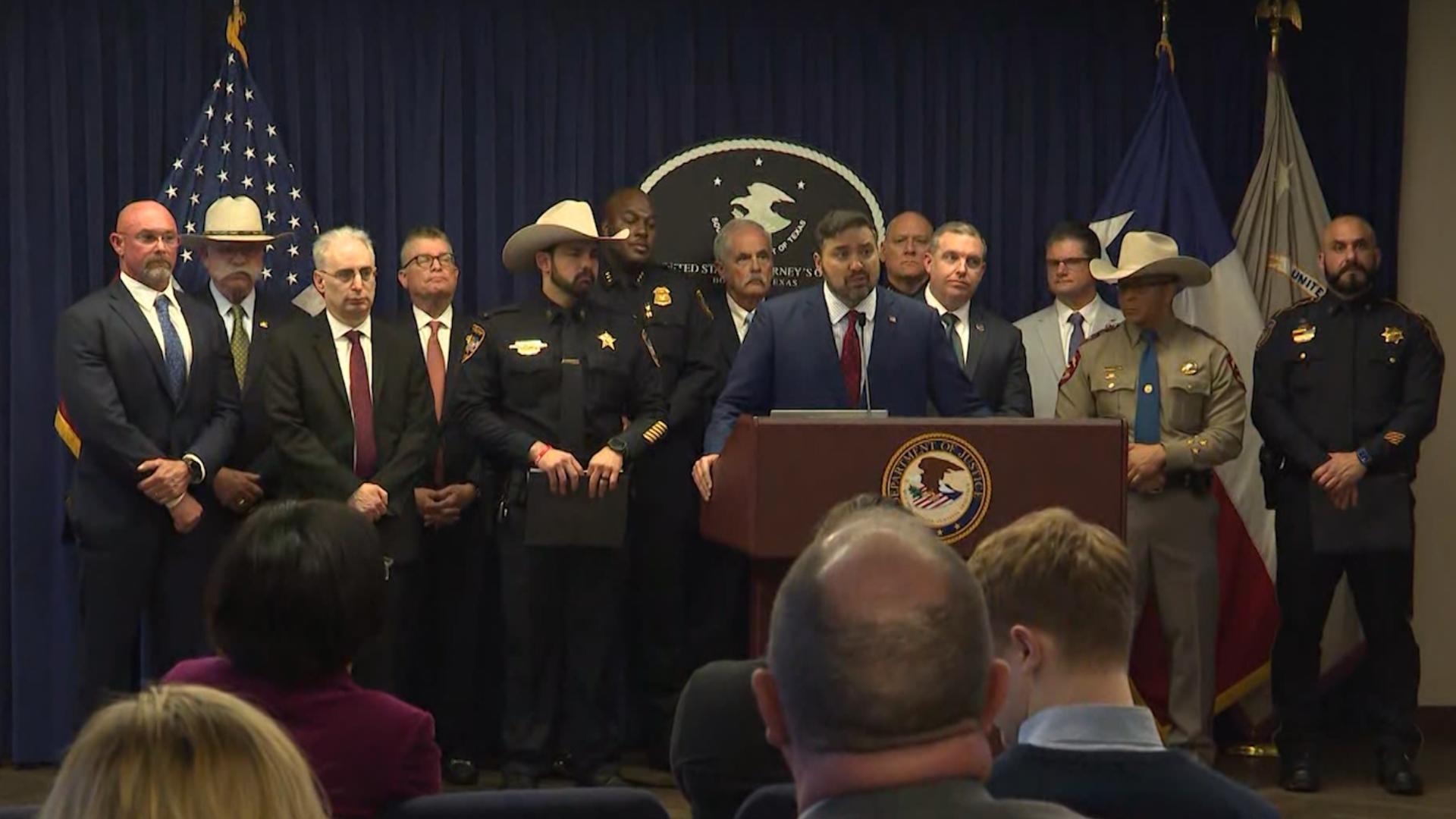Law enforcement partners announce a major crackdown on Houston-area Bandidos motorcycle gang members.