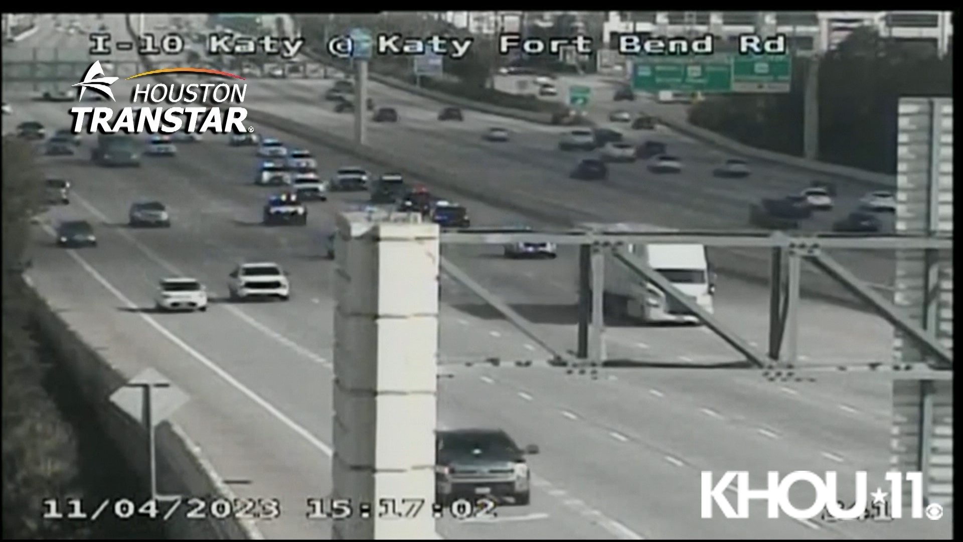 Watch law enforcement chase an 18-wheeler on the Katy Freeway.