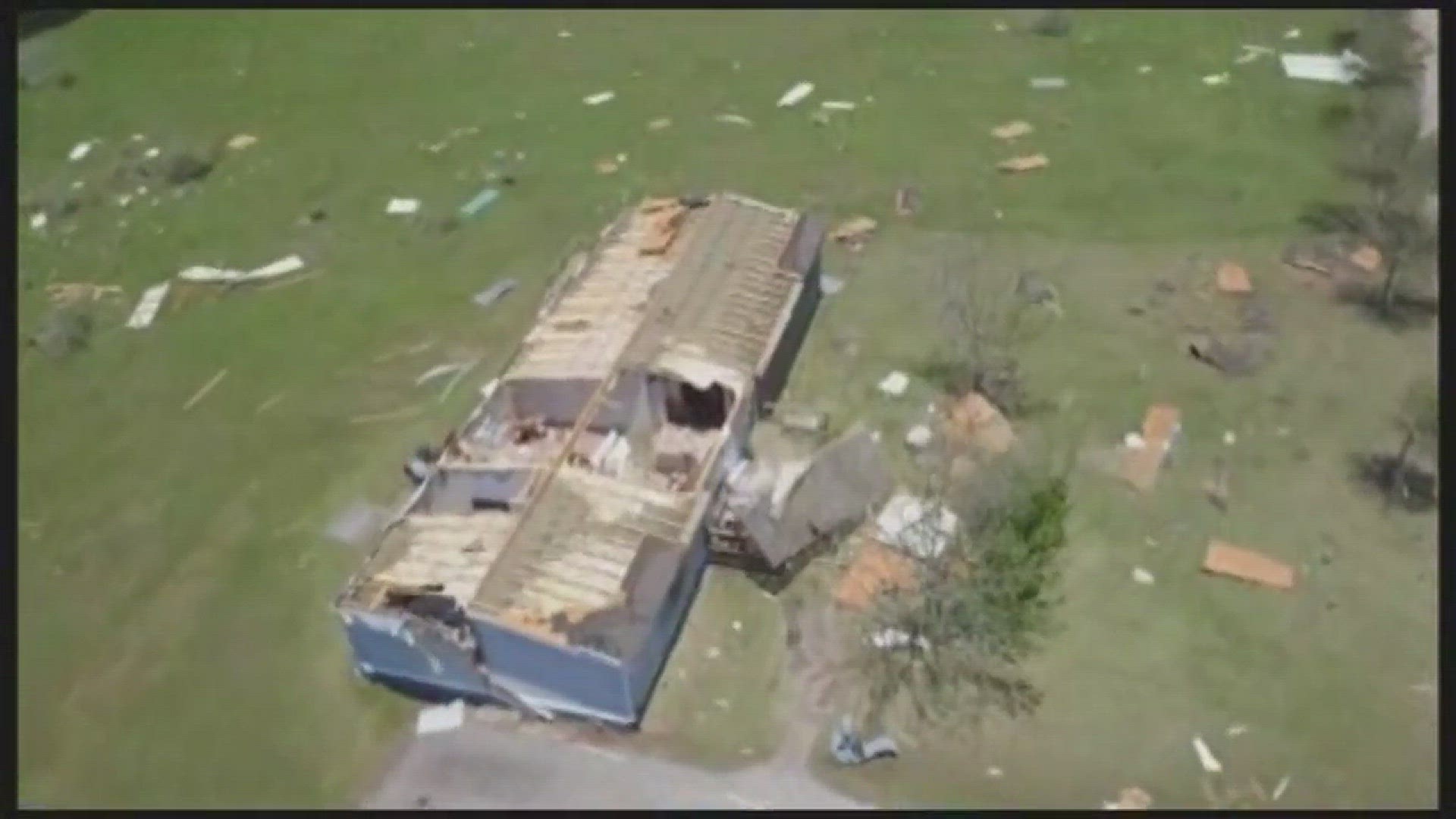 Footage from Drone 11 shows the major damage in Sealy, Texas after severe weather moved through the area on Wednesday.