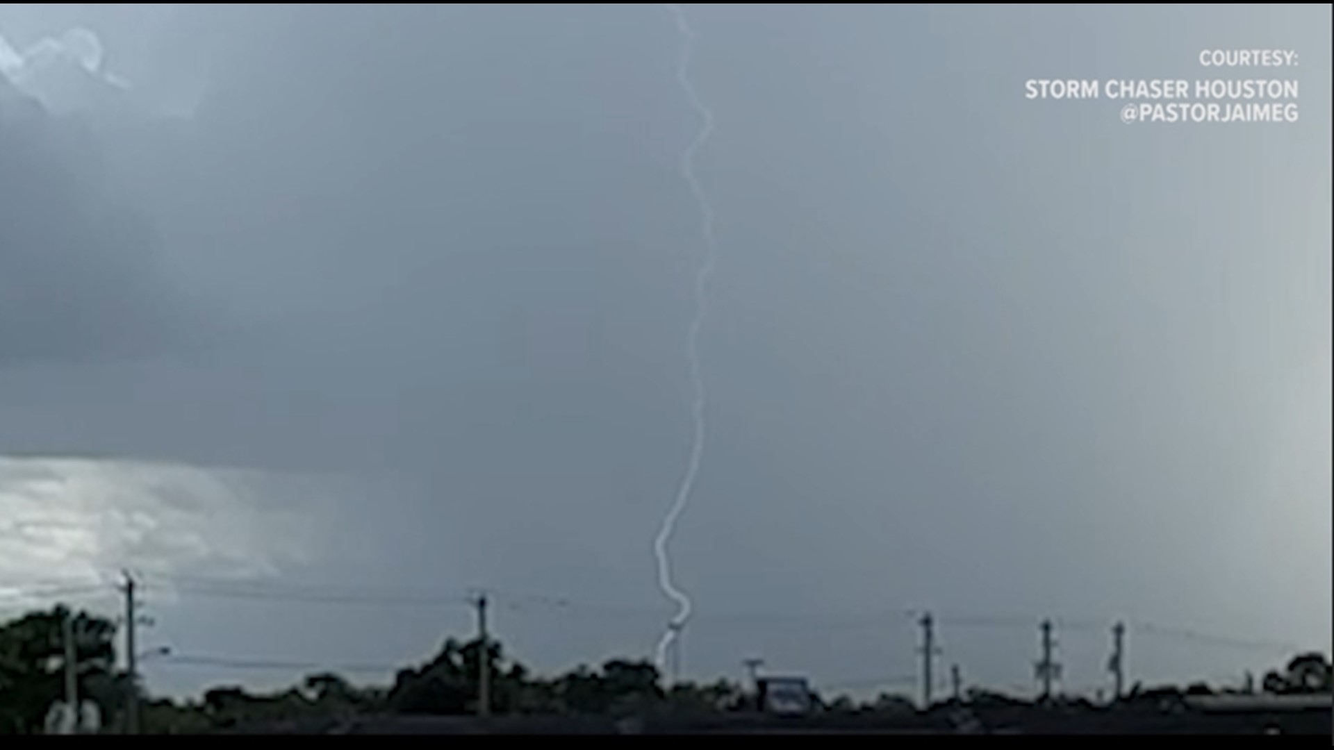 Lightning bolt during Houston, Texas storms on Tuesday, Aug. 9, 2022