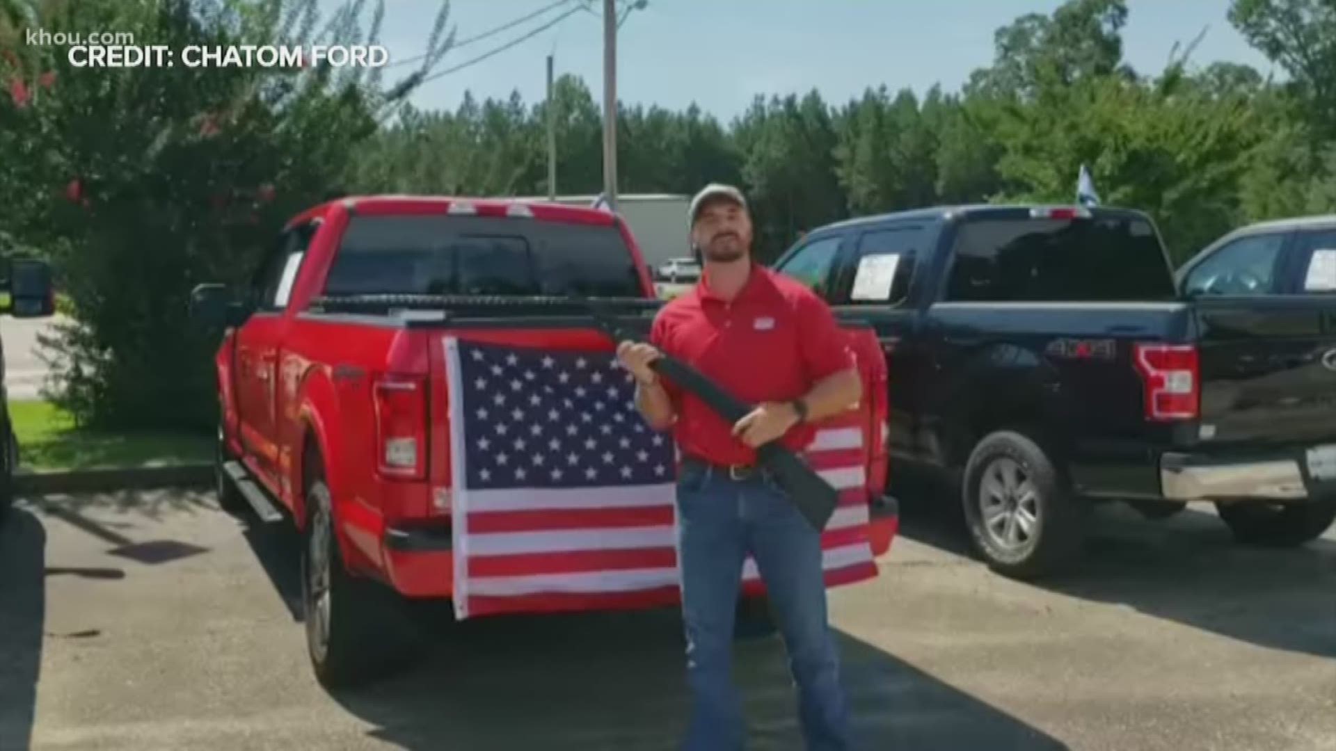 A Ford dealership in Alabama has an unusual giveaway going. They're giving away a Bible, American flag and a 12-gauge shotgun as part of their Fourth of July campaign.