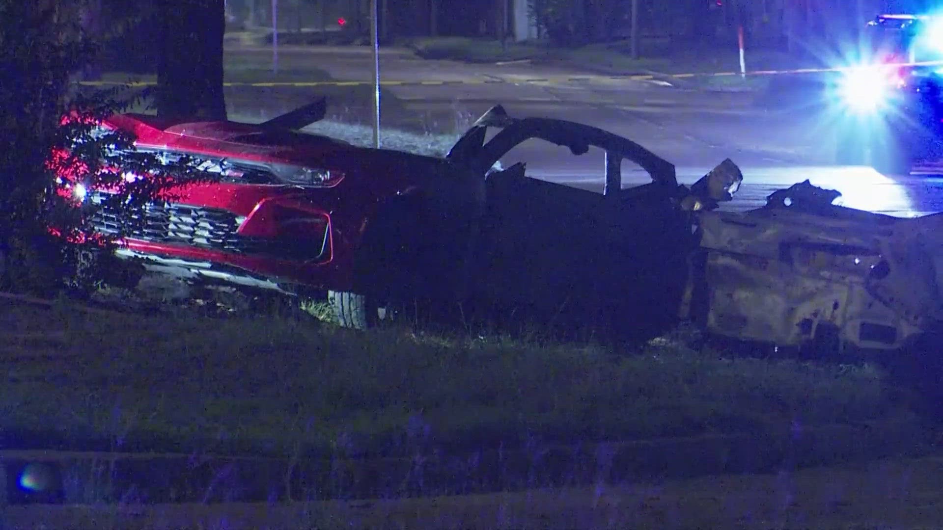 Houston police said the car was driving extremely fast when it hit a tree and immediately caught fire.