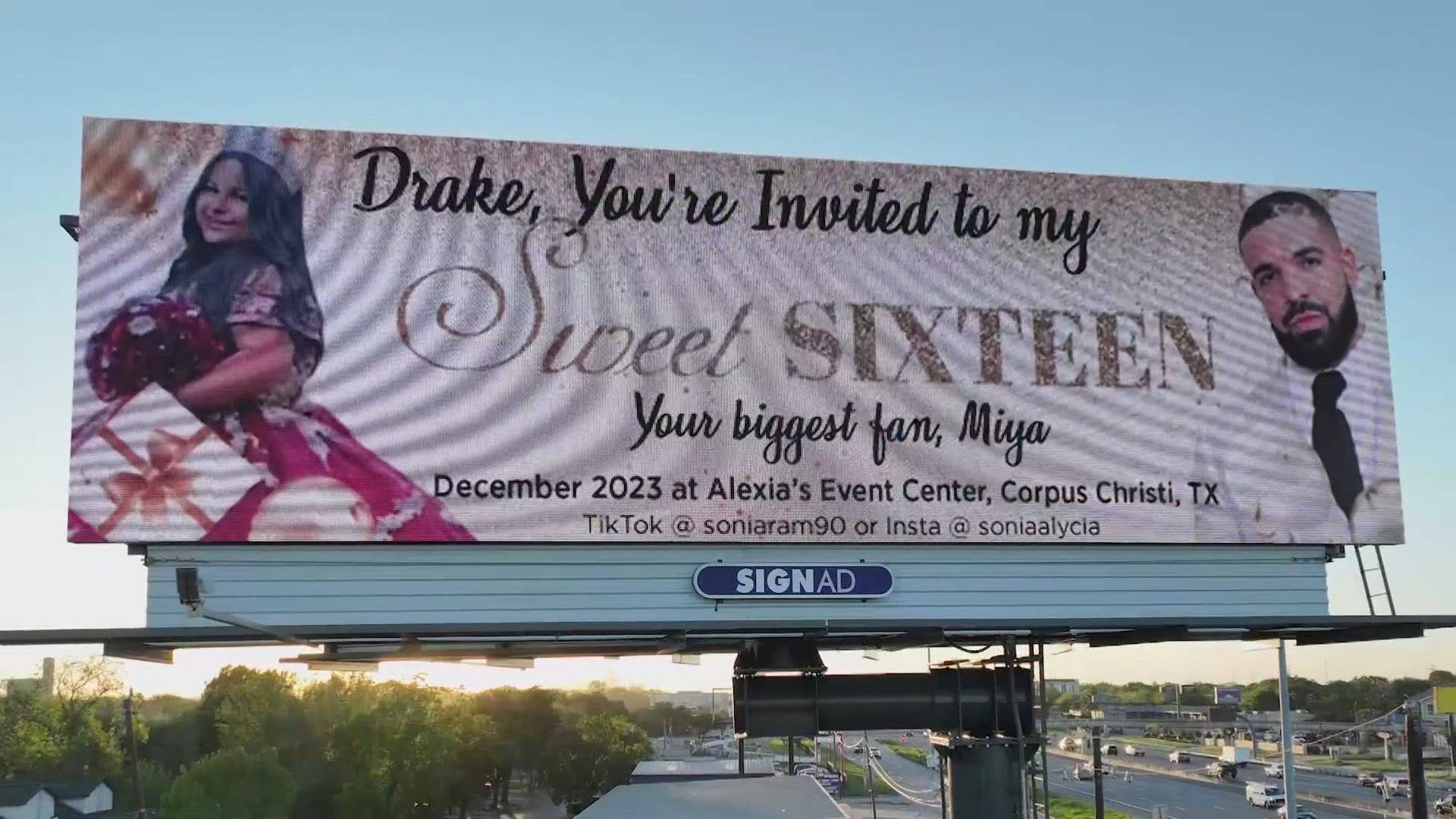 Miya Garcia and her family brought a billboard to invite Drake to her Sweet 16. The billboard has become a viral sensation.