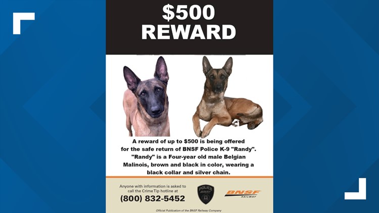 $500 reward offered for missing BNSF Railway police dog last seen in Fort Bend County