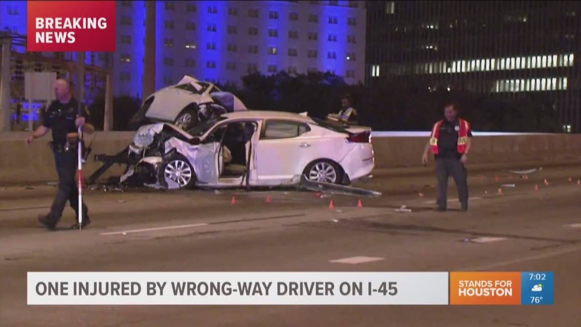 Police say a man is in critical condition after an intoxicated wrong way driver crashed into his vehicle on the Gulf Freeway early Saturday morning.