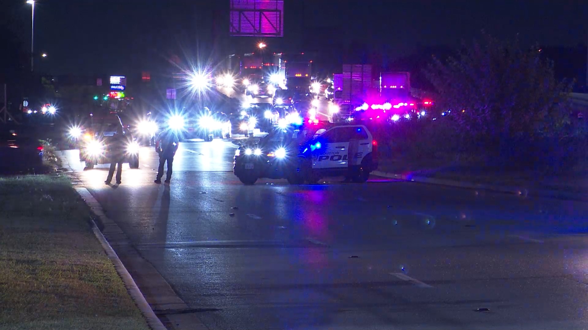 The I-45 North Freeway is shut down heading inbound near downtown due to a deadly auto-pedestrian crash Friday morning.