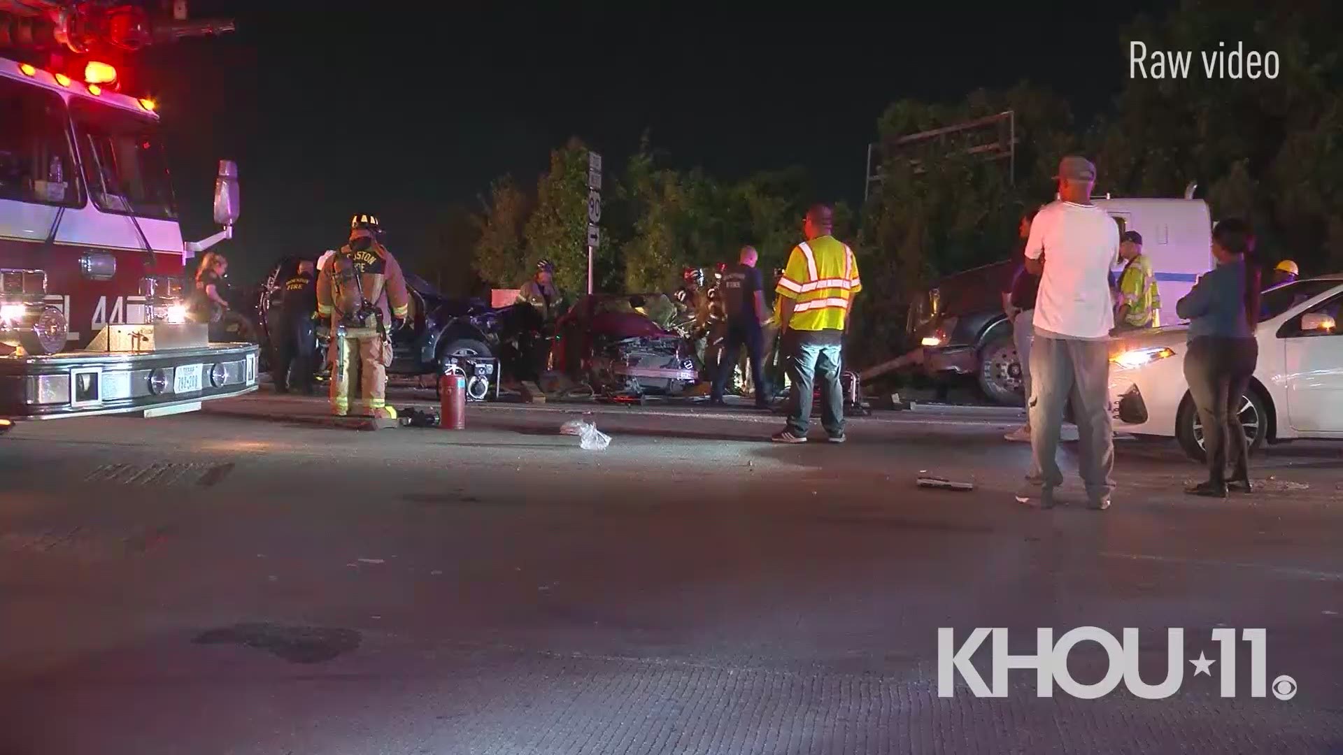 Two drivers were hospitalized after a serious crash that ended with a woman trapped inside her car. The crash happened at about 12 a.m. Wednesday night on Maxey near Wallisville in northeast Houston.