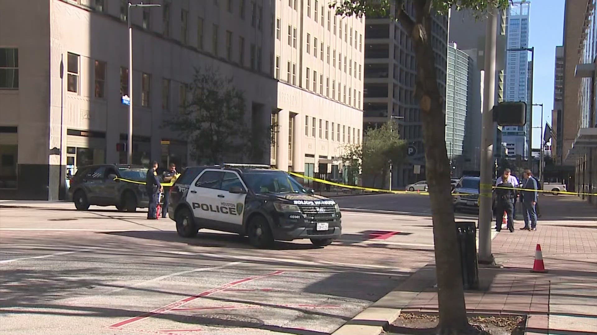 The victim was walking near the intersection of Milam and Walker when she was hit by a white pickup truck, Houston police said.