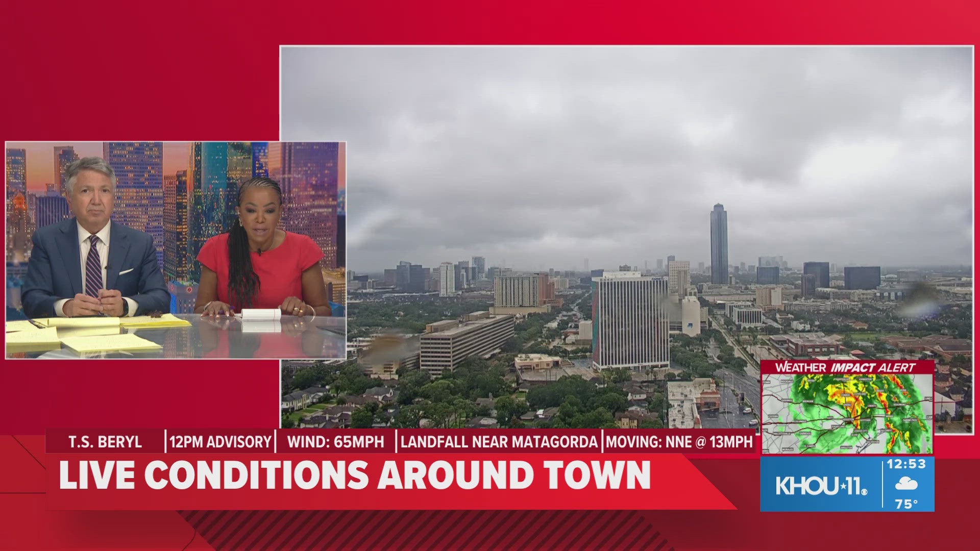 Beryl impacts in Katy Live weather conditions