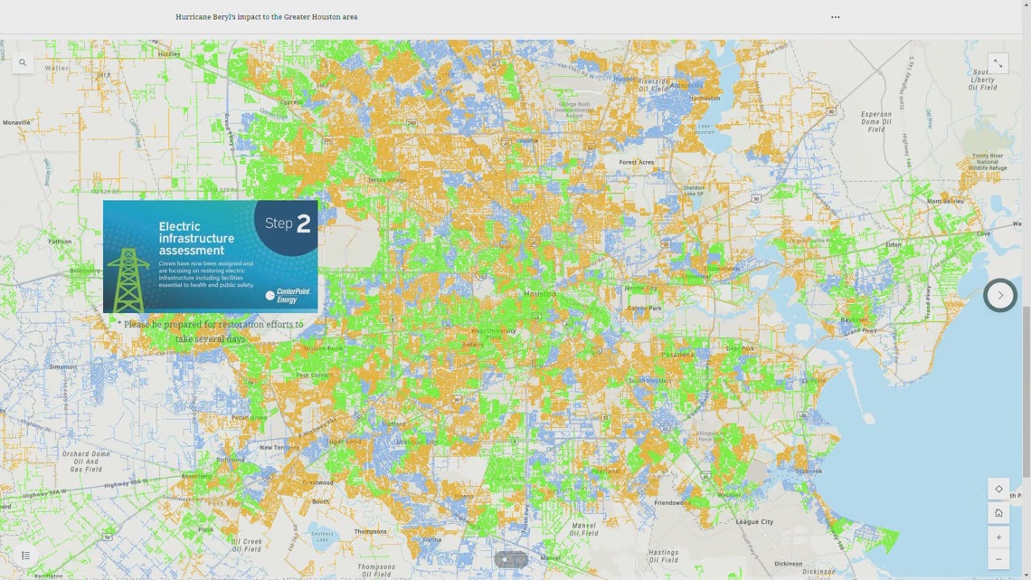 CenterPoint Map Of Houston Shows Power Restoration Progress | Khou.com