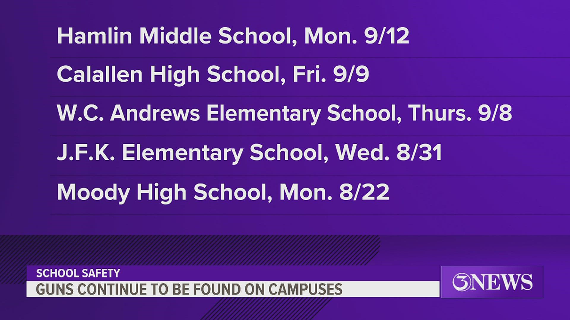 From elementary to high schools, there have been several guns found on Coastal Bend school campuses this school year.