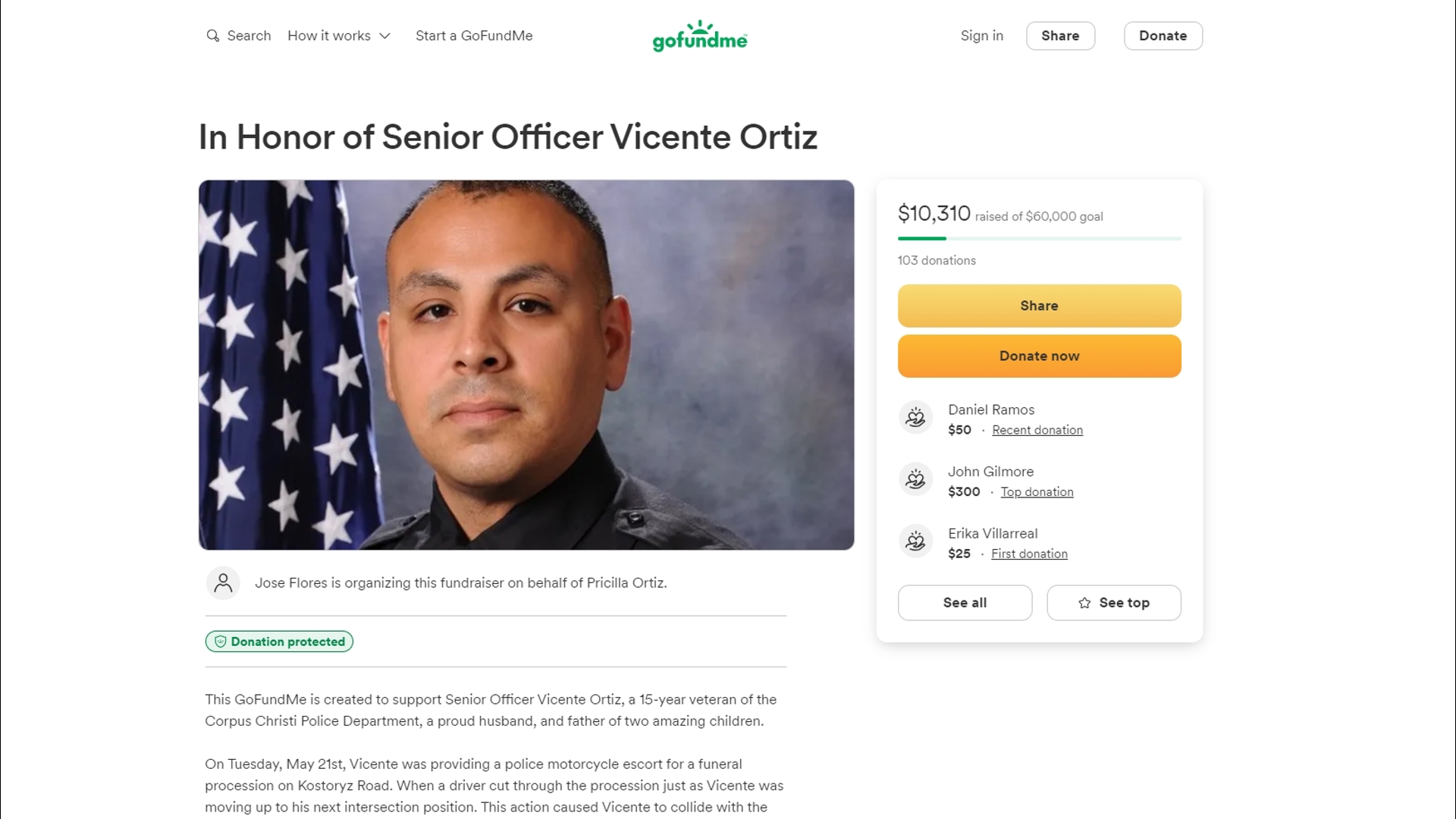 CCPD officer hit during funeral procession dies 10 days later