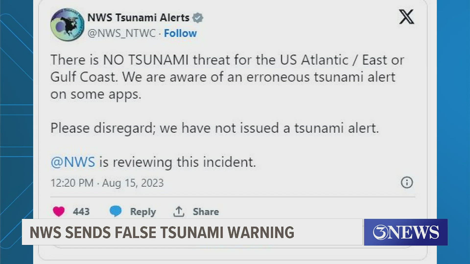 Tsunami warning alert in Texas was error, officials say