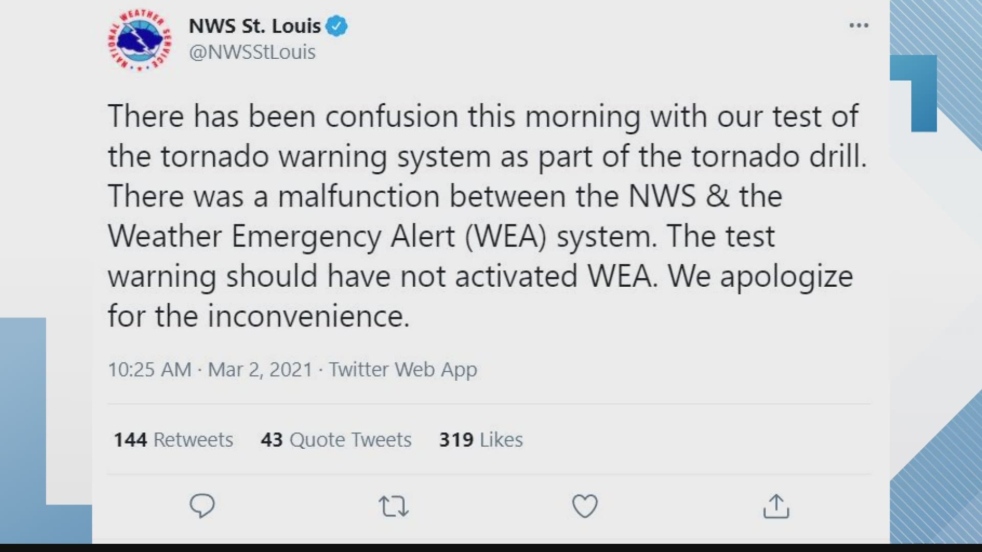 Just A Drill Malfunction Led To Emergency Alert With Tornado Warning Weather Service Says Khou Com