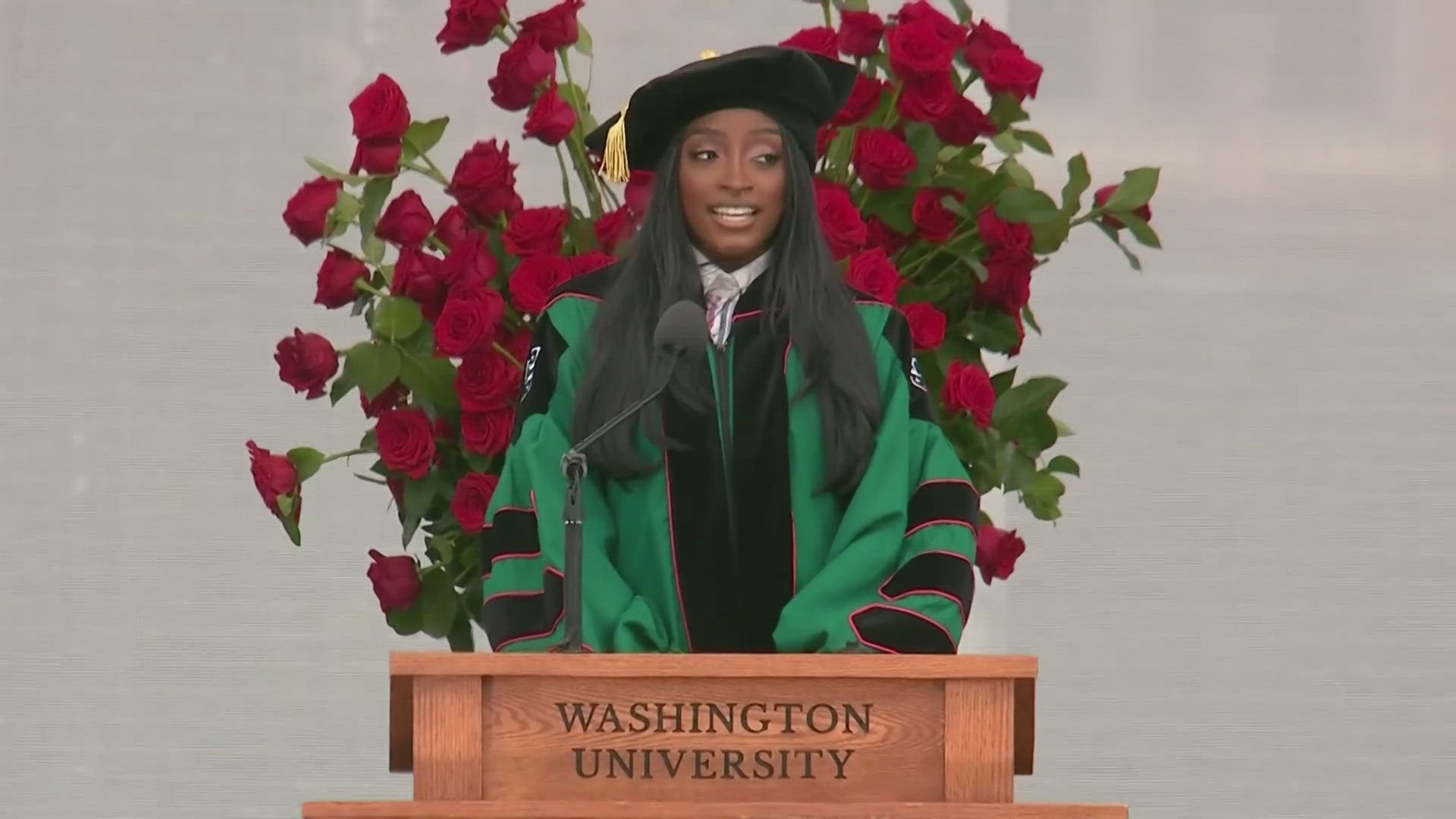 On Monday, Washington University held its 164th commencement ceremony. Seven-time Olympic gold medalist Simone Biles took the stage delivering the keynote speech