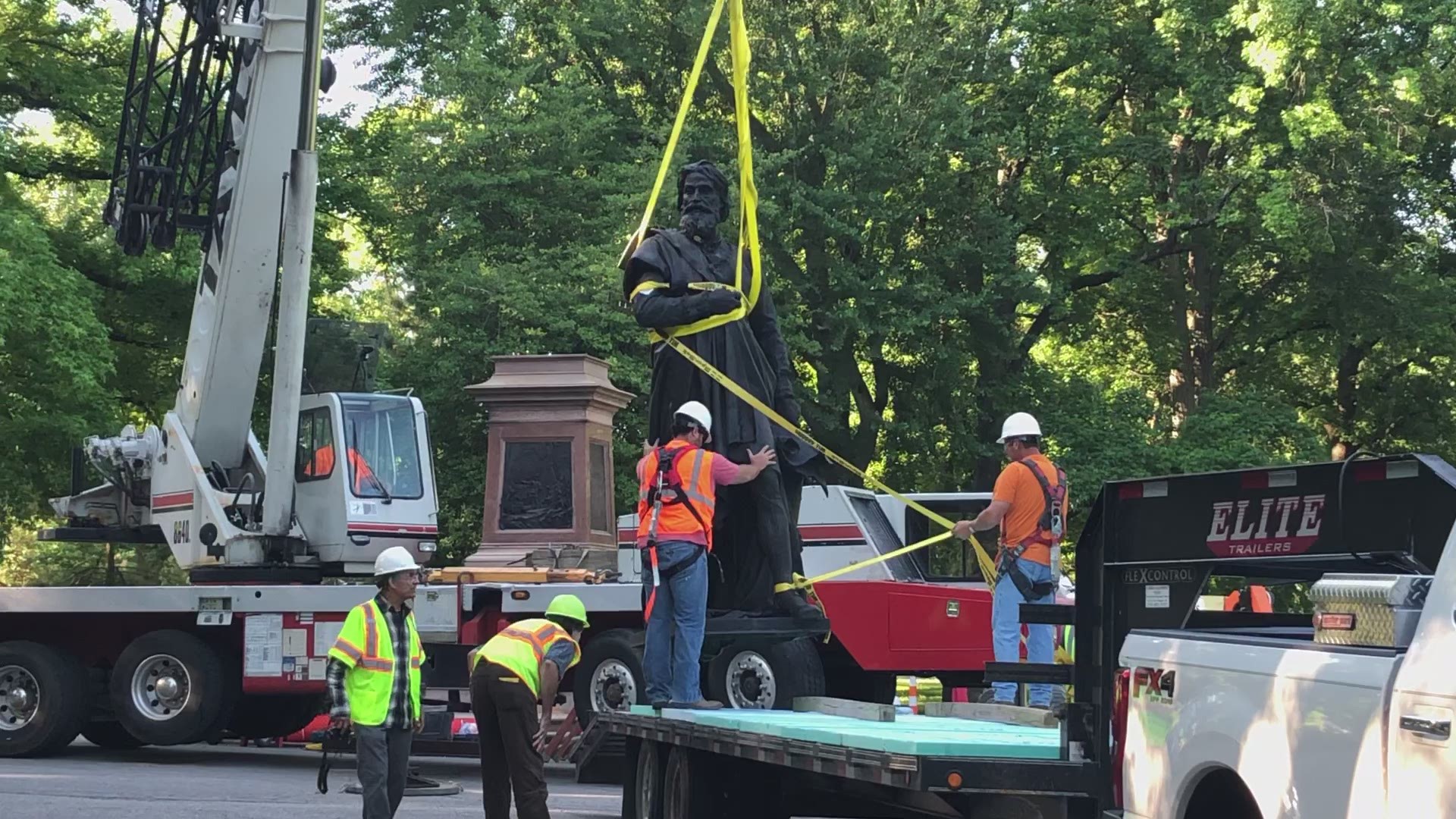 The statue was removed Tuesday morning