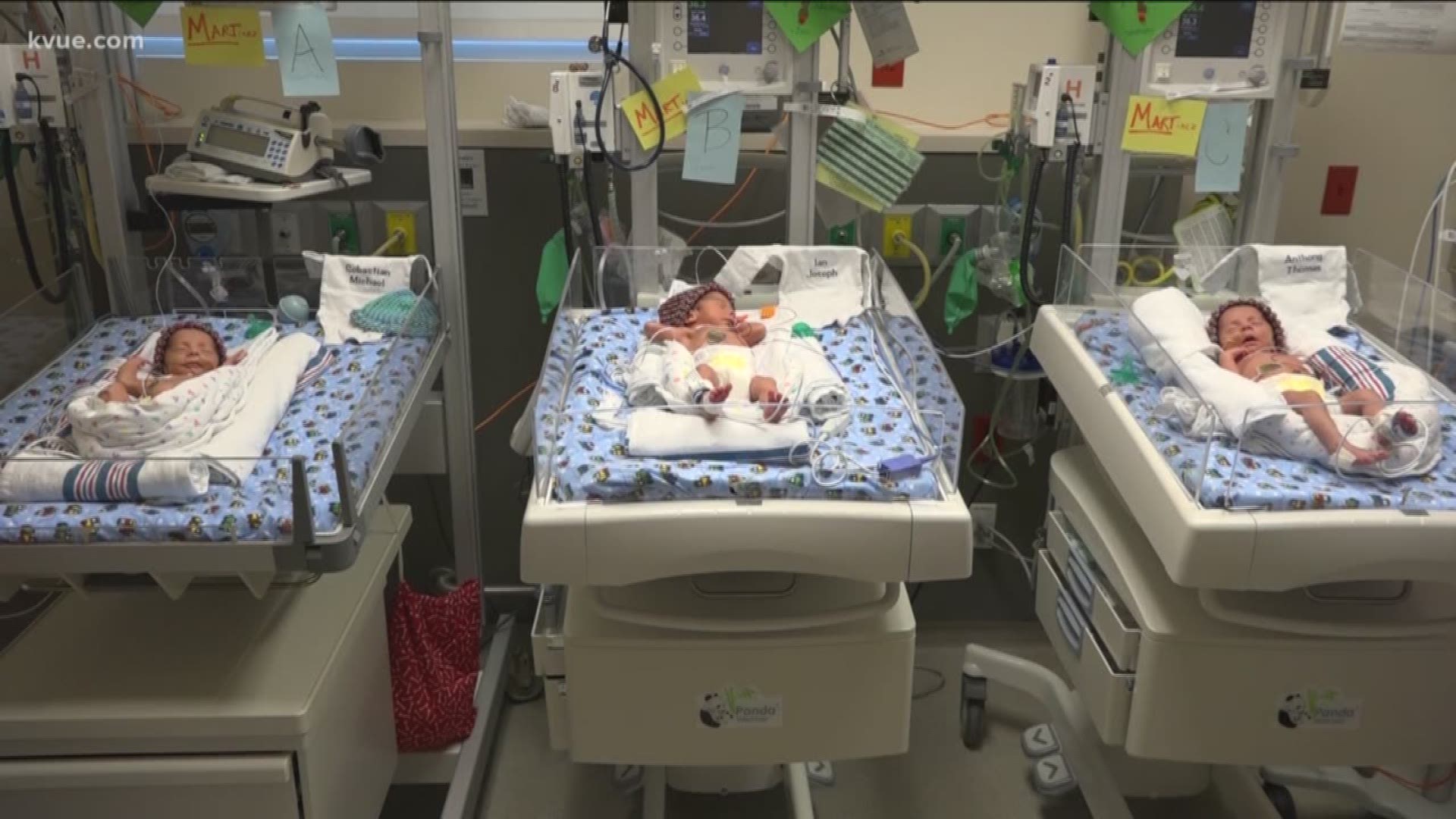 When they first entered the world, they made history. These triplets were the first to be born naturally at Seton Medical Center Hays, and they're finally home.