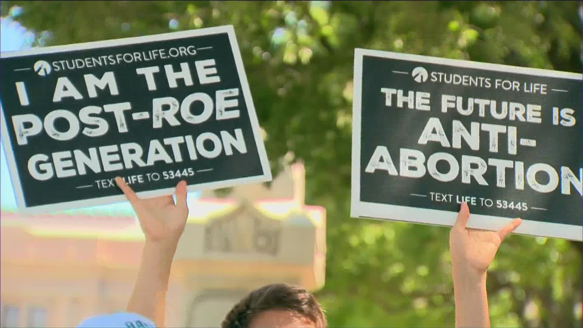 The rally celebrating the decision to overturn Roe v. Wade was organized by the Texas Right to Life organization.