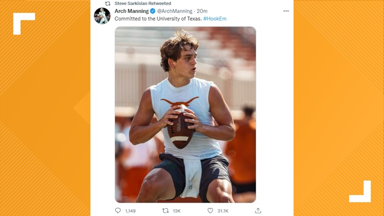 Arch Manning, nephew of Peyton and Eli Manning, commits to UT Austin