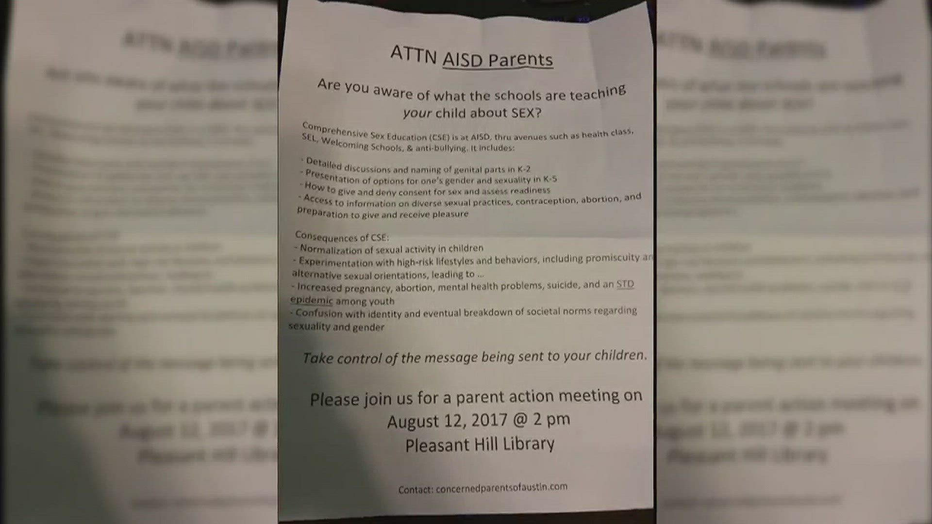 1920px x 1080px - Flyer causing a stir over Austin school sex ed policy | khou.com