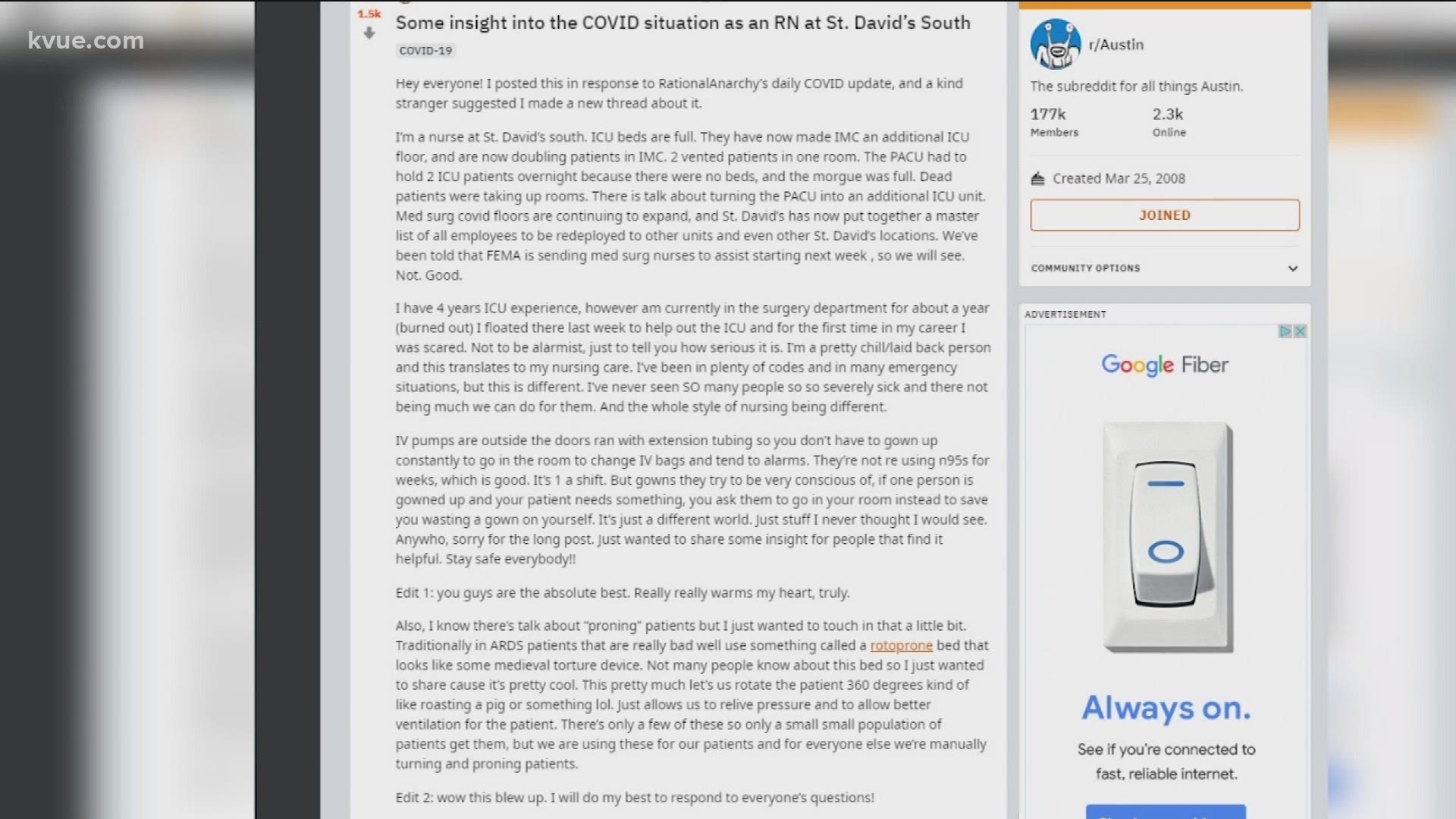 After a post on Reddit from a Texas nurse claims ICU beds and morgues were full gained traction online, a Texas doctor explains the situation to KVUE.