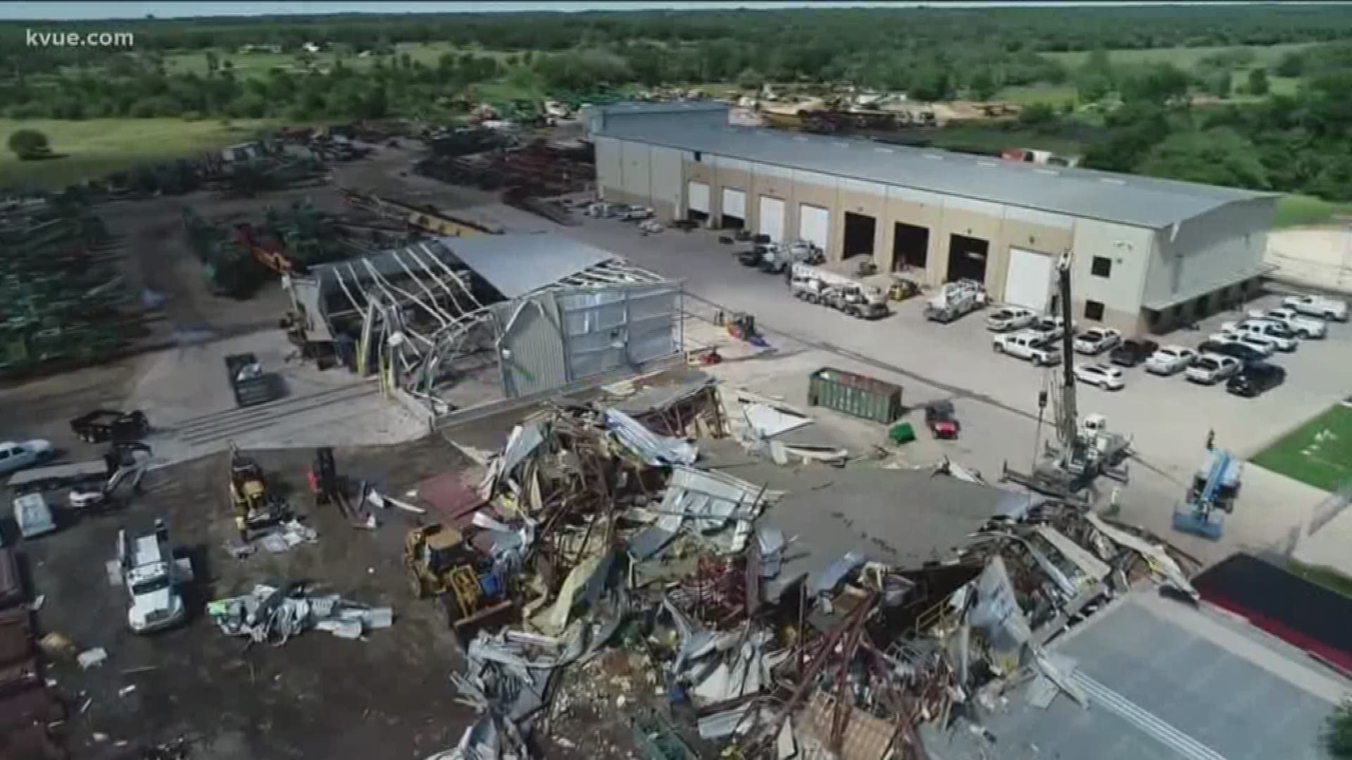 This is a new bird's-eye view of the damage from a tornado near La Grange on Friday, in Fayette County.