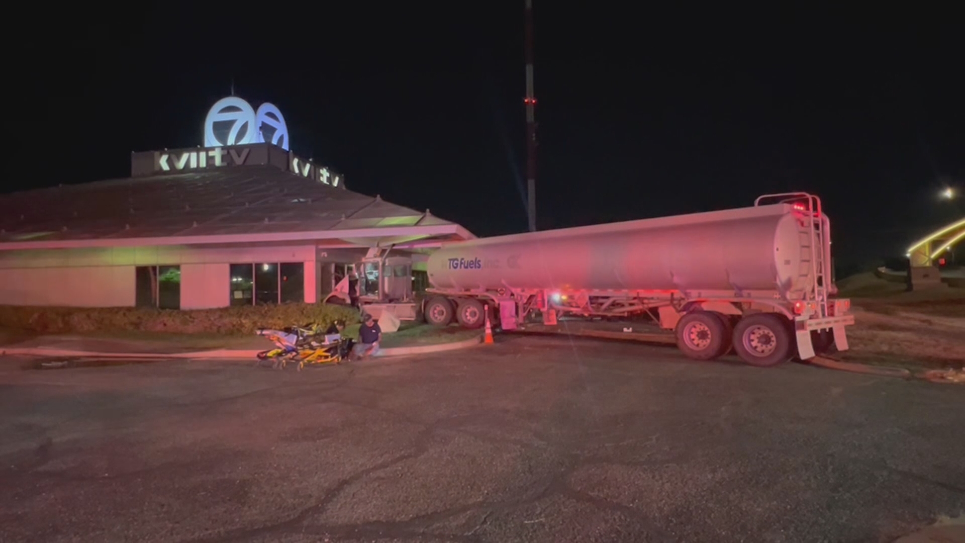 Surveillance video captures fuel truck crashing into Texas TV station