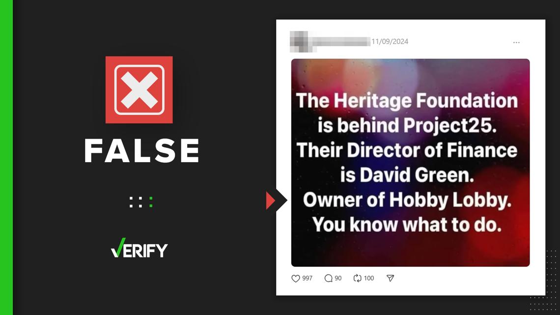 No, The Heritage Foundation's director of finance doesn't own Hobby Lobby