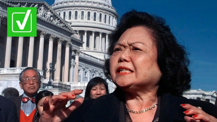 Yes, Rep. Patsy Mink was the first woman of color to serve in Congress